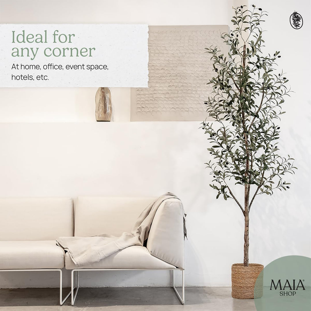 Maia Shop Olive Tree 7 Foot Faux Plant, Fake Silk Tree with Realistic Leaves - VMInnovations