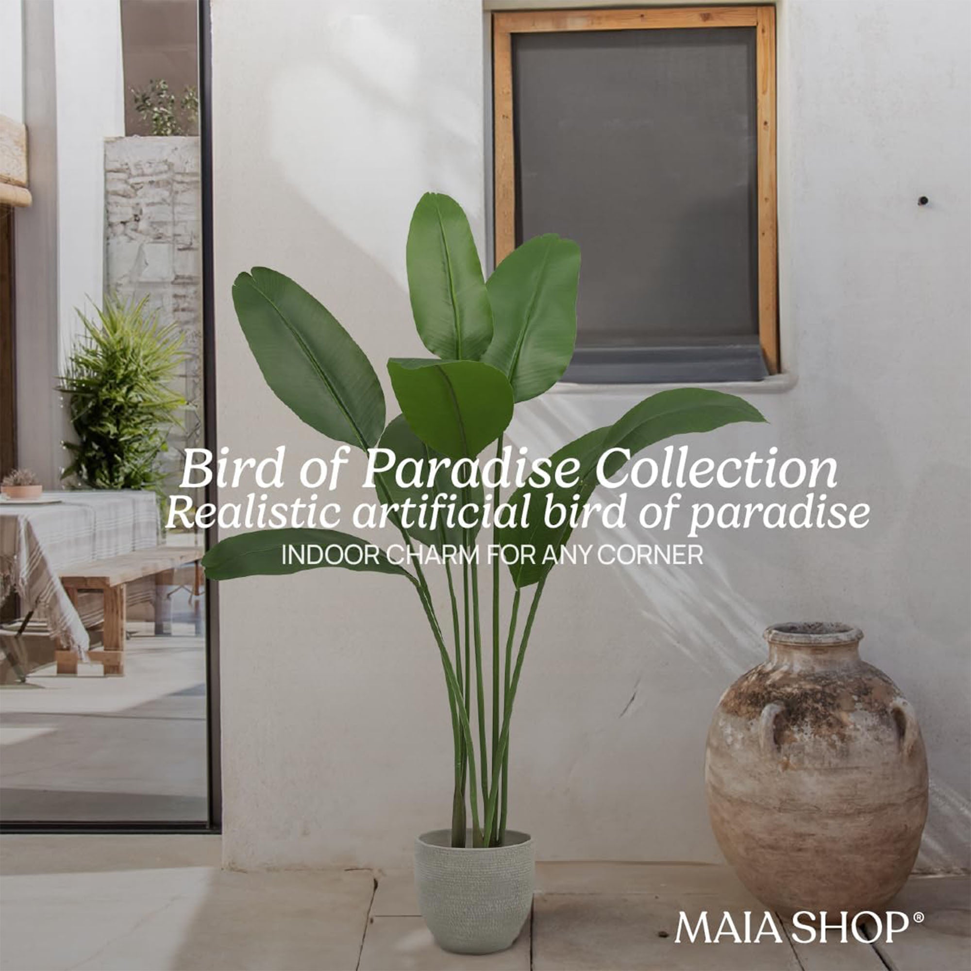 Maia Shop Bird of Paradise 5 Ft Faux Plant, Fake Silk Tree with Realistic Leaves - VMInnovations