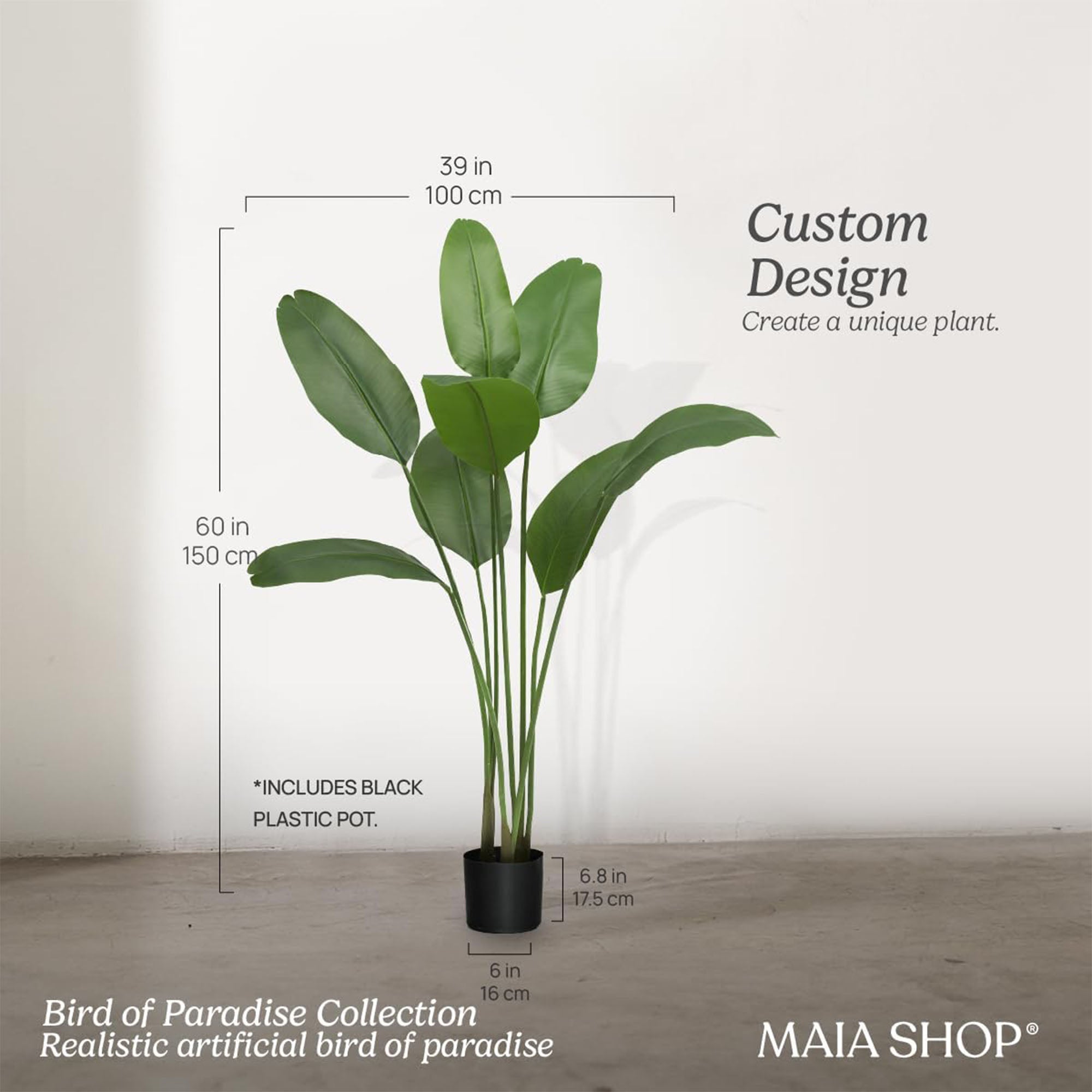 Maia Shop Bird of Paradise 5 Ft Faux Plant, Fake Silk Tree with Realistic Leaves - VMInnovations