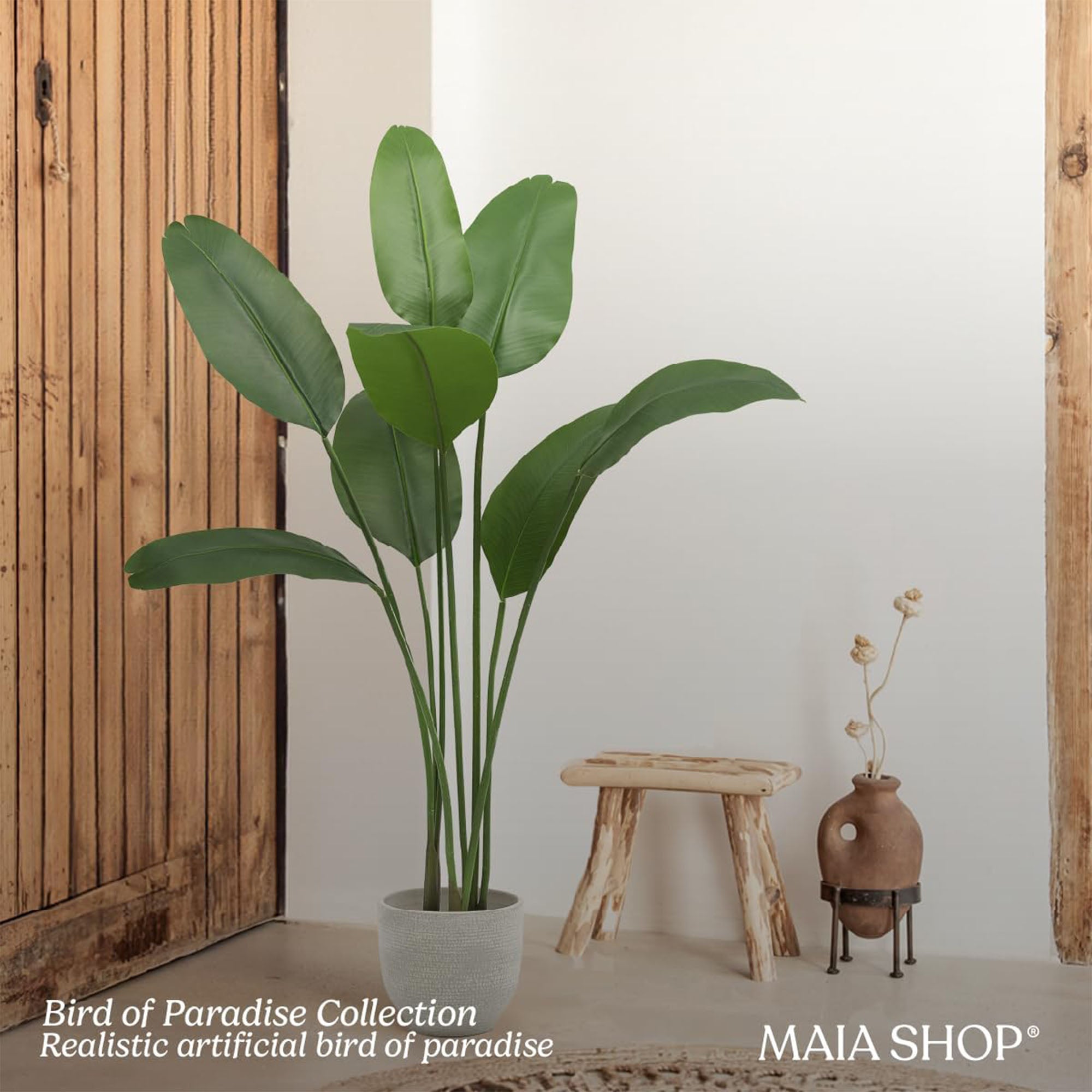 Maia Shop Bird of Paradise 5 Ft Faux Plant, Fake Silk Tree with Realistic Leaves - VMInnovations