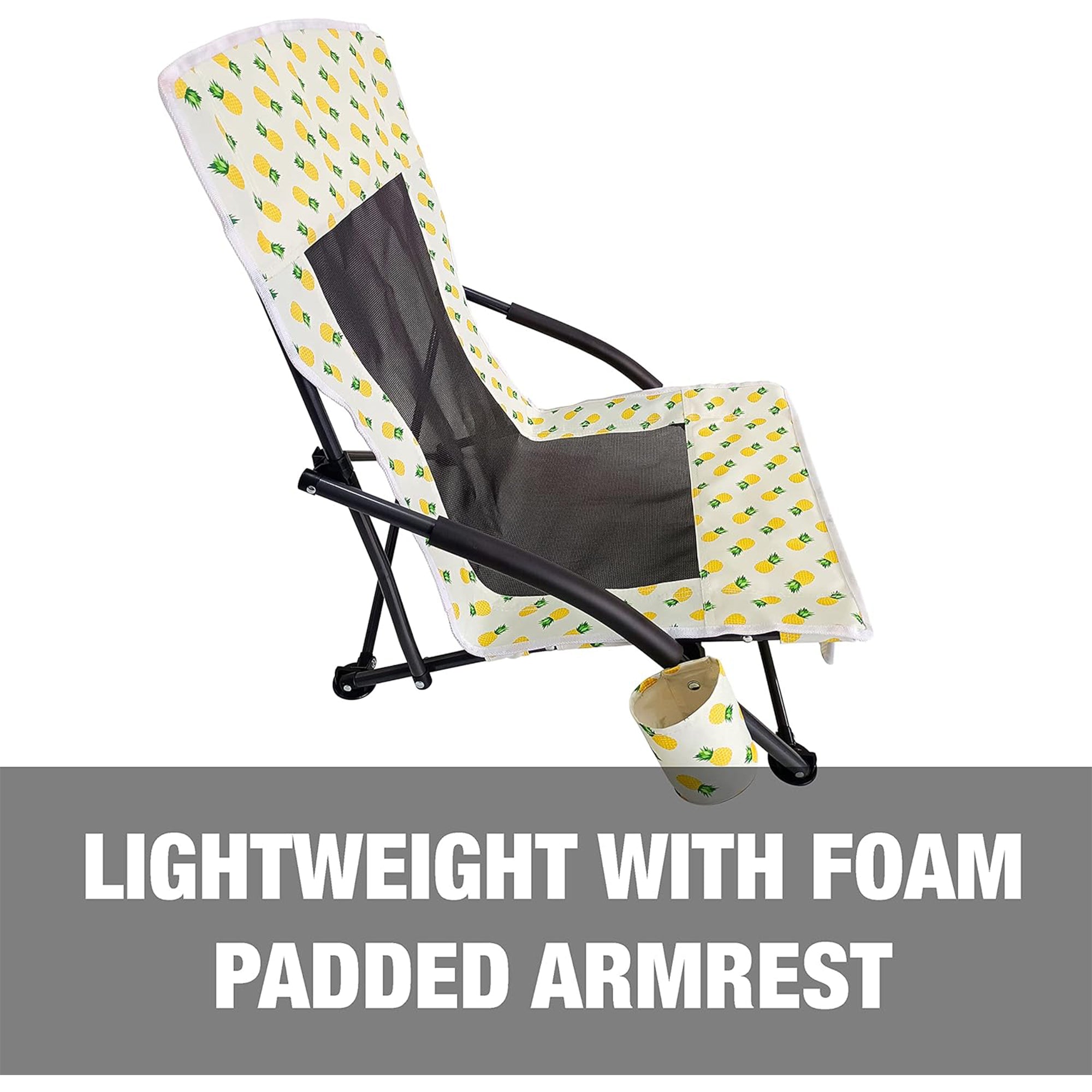 Bliss Hammocks Portable Collapsible Beach Lounge Chair with Cup Holder, Yellow - VMInnovations