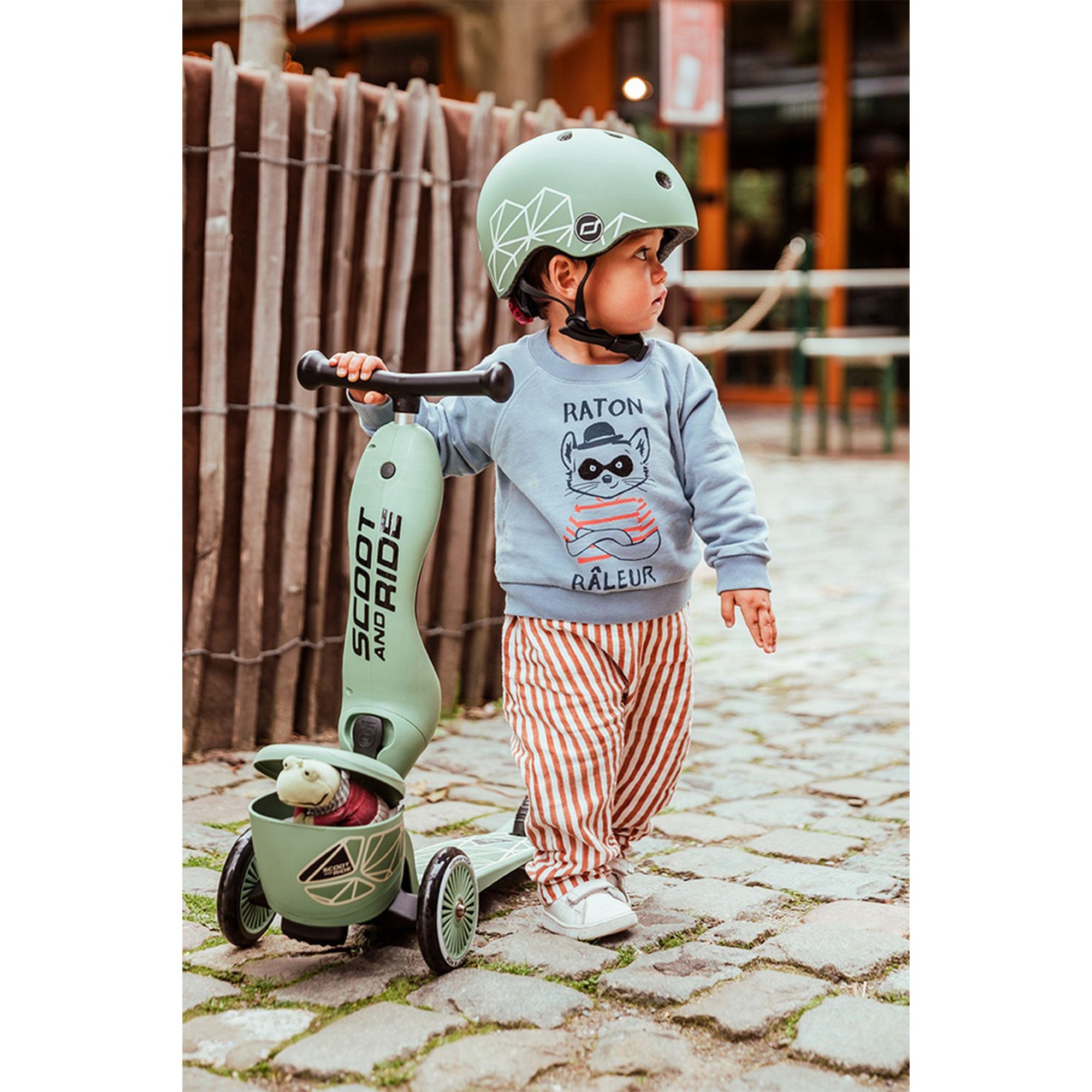 Scoot & Ride 2-in-1 Kids Scooter with Basket, Highwaykick 1 Lifestyle, Green - VMInnovations