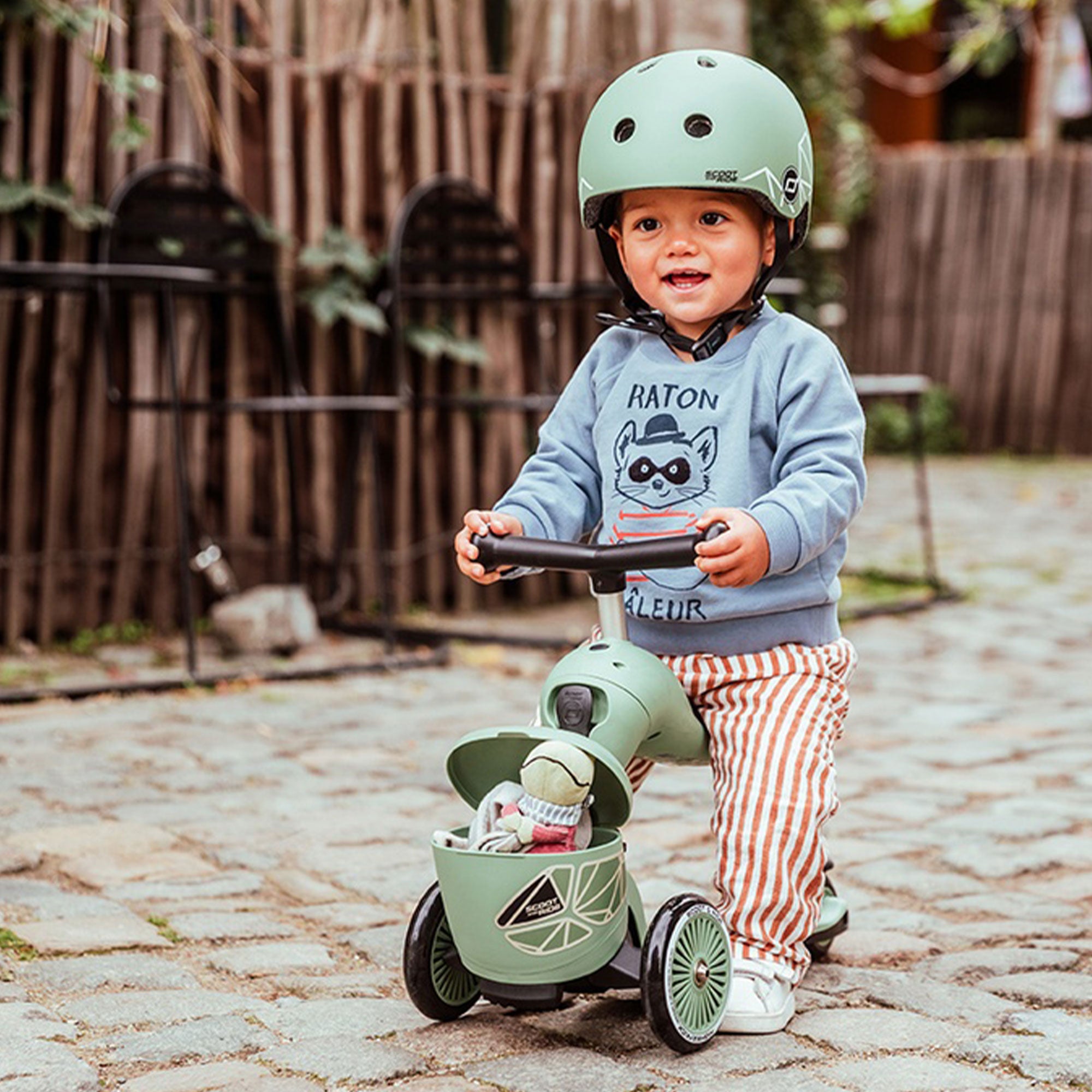 Scoot & Ride 2-in-1 Kids Scooter with Basket, Highwaykick 1 Lifestyle, Green - VMInnovations