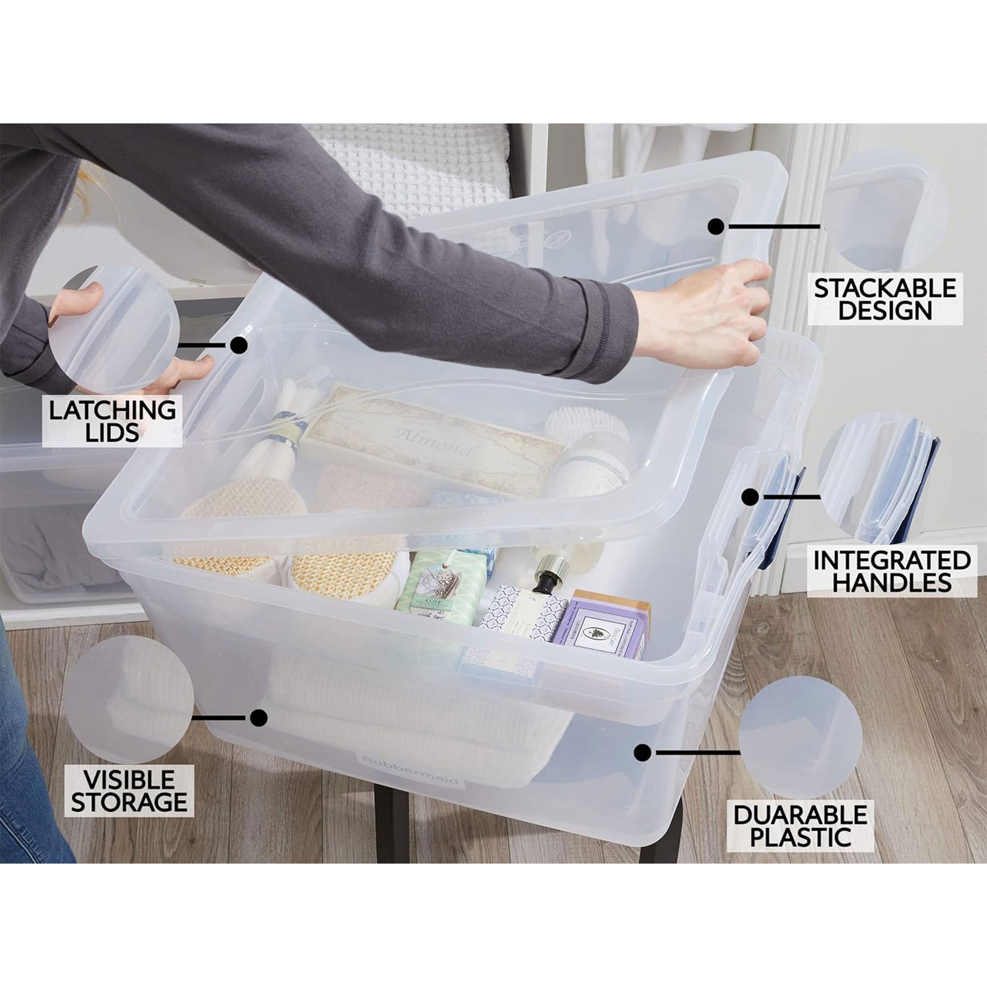 Rubbermaid 4 Pack 74 Quart Storage Containers with Lids, Garage and Home, Clear - VMInnovations