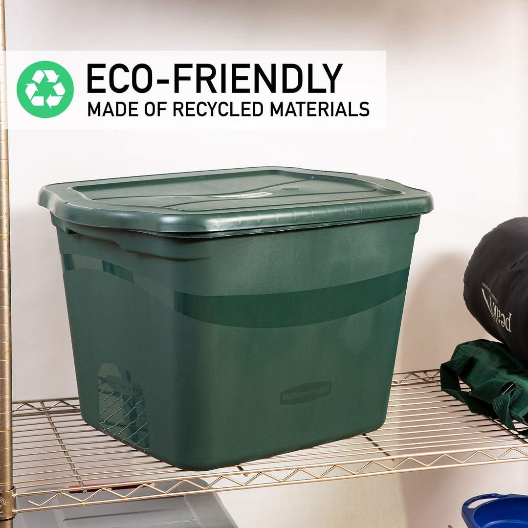 Rubbermaid 6 Pack Plastic Storage Bins & Lids, 18 Gallon Tote Container, Green - VMInnovations