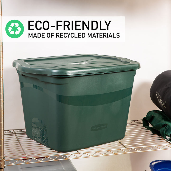 Rubbermaid 6 Pack Plastic Storage Bins & Lids, 18 Gallon Tote Container, Green - VMInnovations