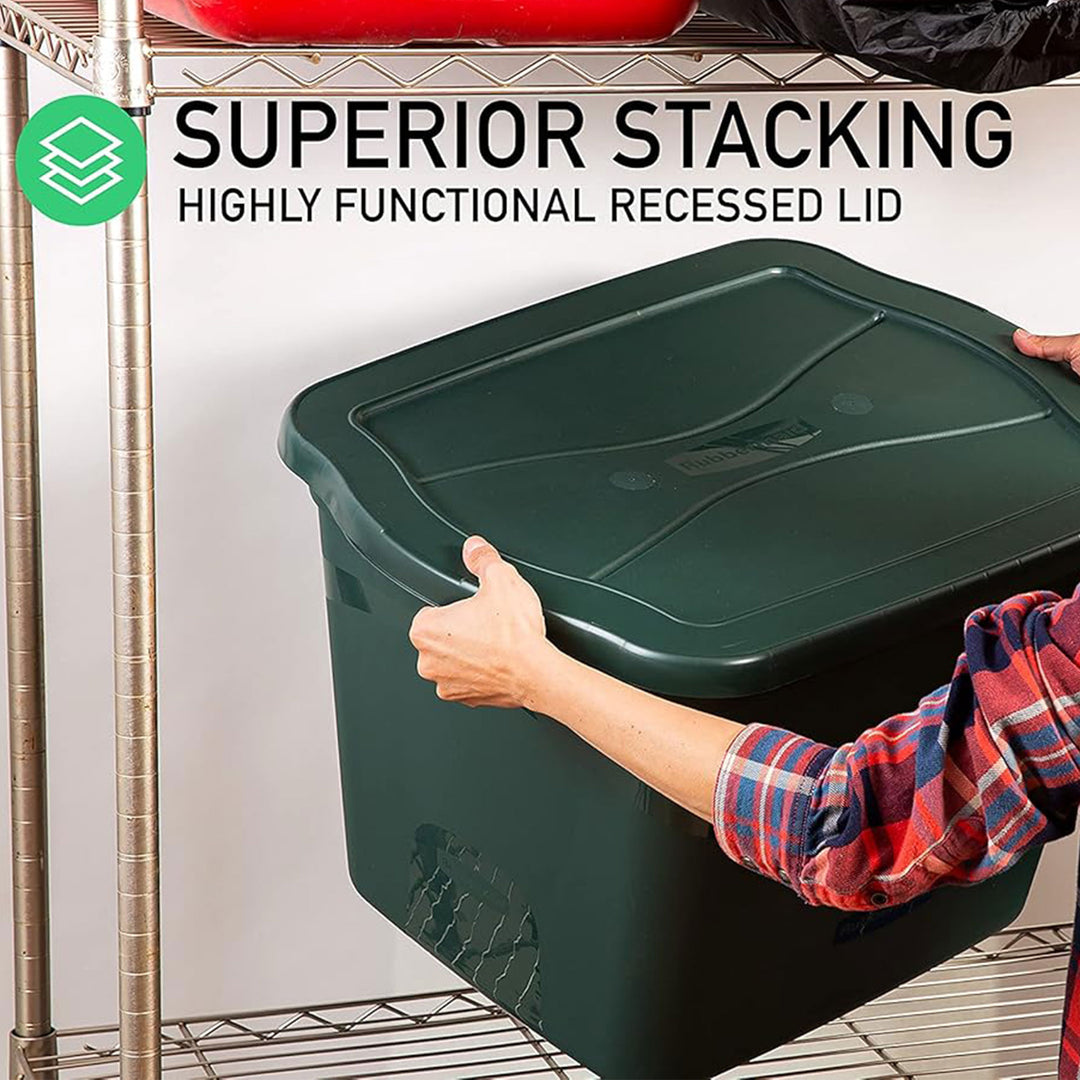 Rubbermaid 6 Pack Plastic Storage Bins & Lids, 18 Gallon Tote Container, Green - VMInnovations