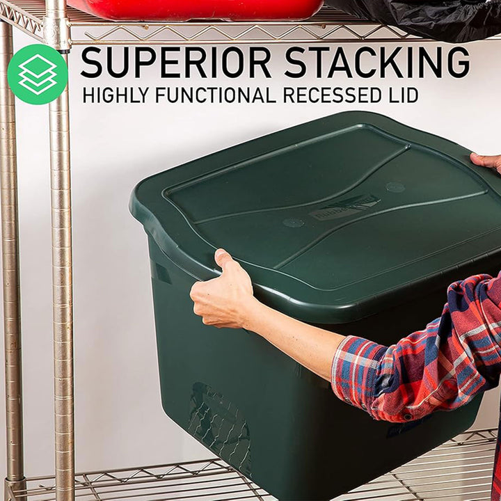 Rubbermaid 6 Pack Plastic Storage Bins & Lids, 18 Gallon Tote Container, Green - VMInnovations