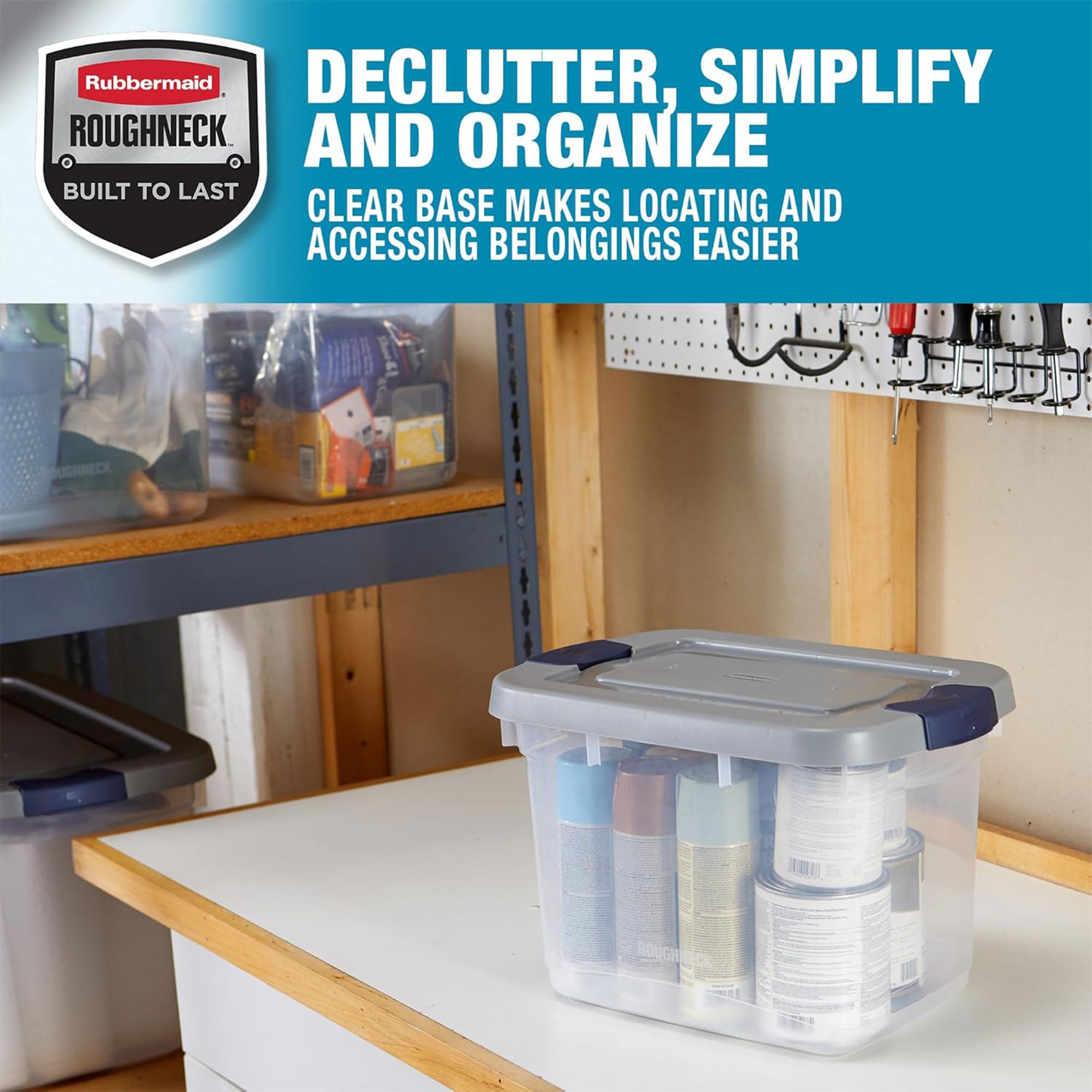 Rubbermaid 6pk Roughneck Clear Storage Containers, Stackable Totes, 19 Qt (Used) - VMInnovations