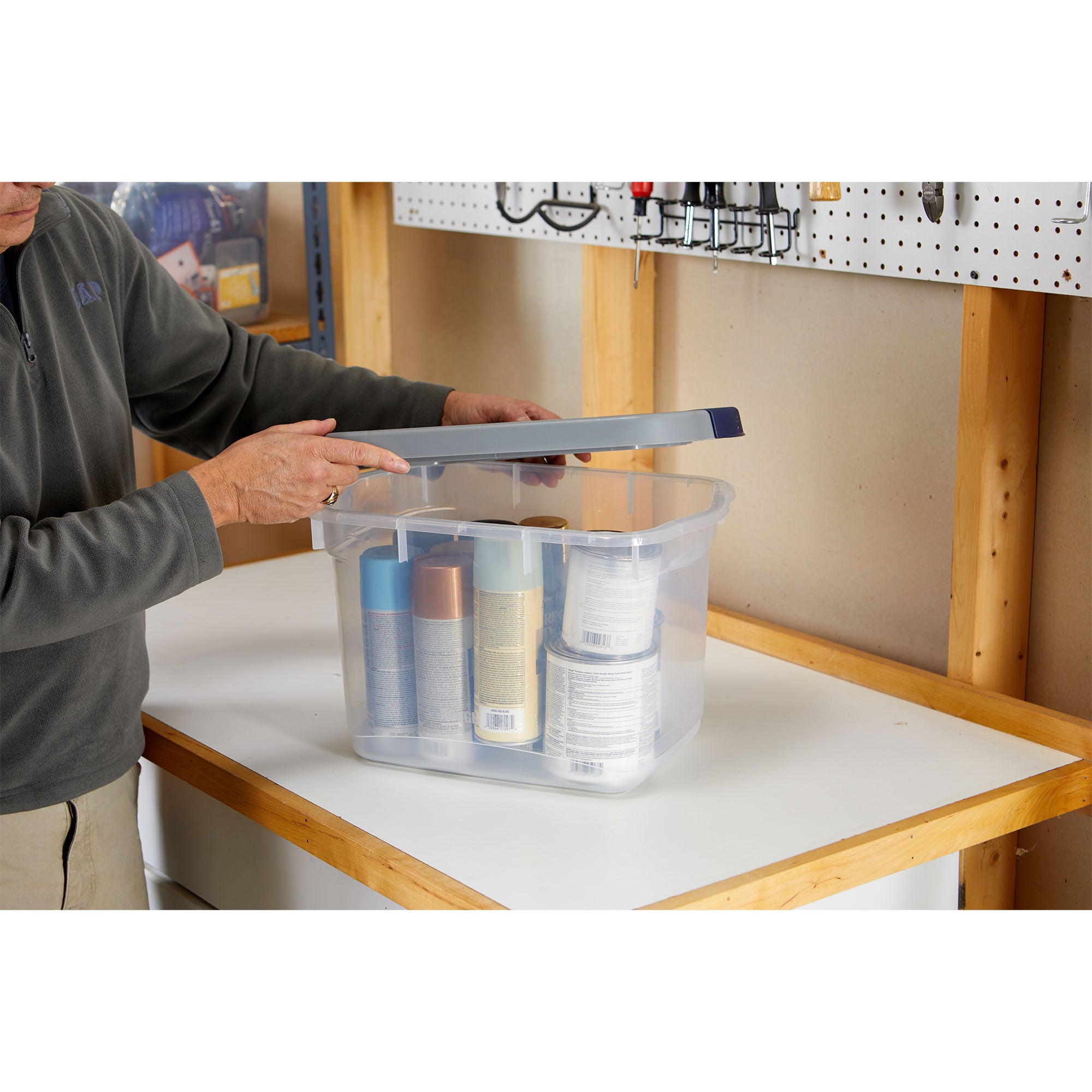 Rubbermaid 6pk Roughneck Clear Storage Containers, Stackable Totes, 19 Qt (Used) - VMInnovations