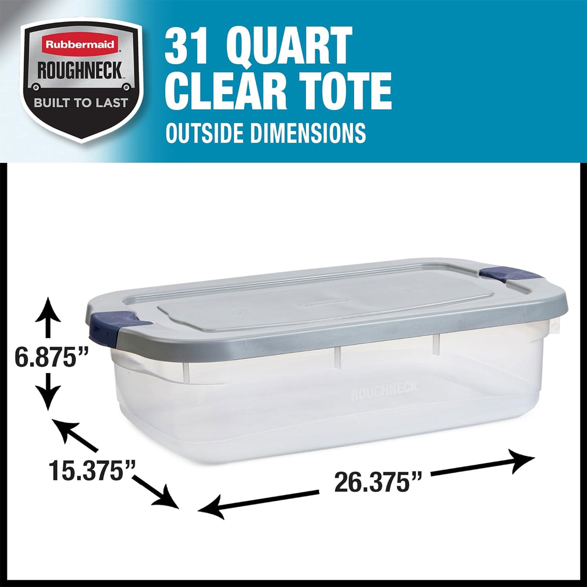 Rubbermaid 6pk Roughneck Storage Containers, Stackable Totes, 31Qt (Open Box)