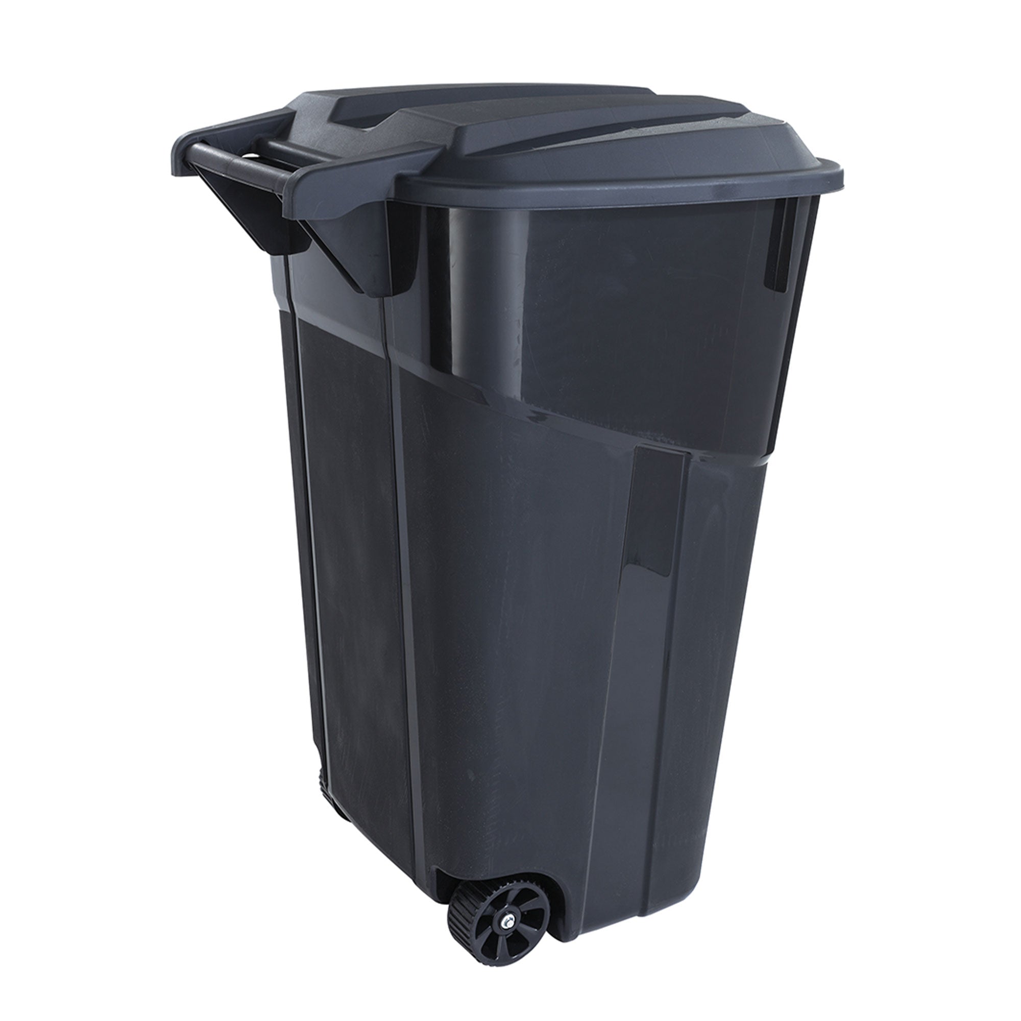 United Solutions 2 Pack Outdoor Trash Can w/Lid and Wheels, 32 Gal, Black (Used) - VMInnovations