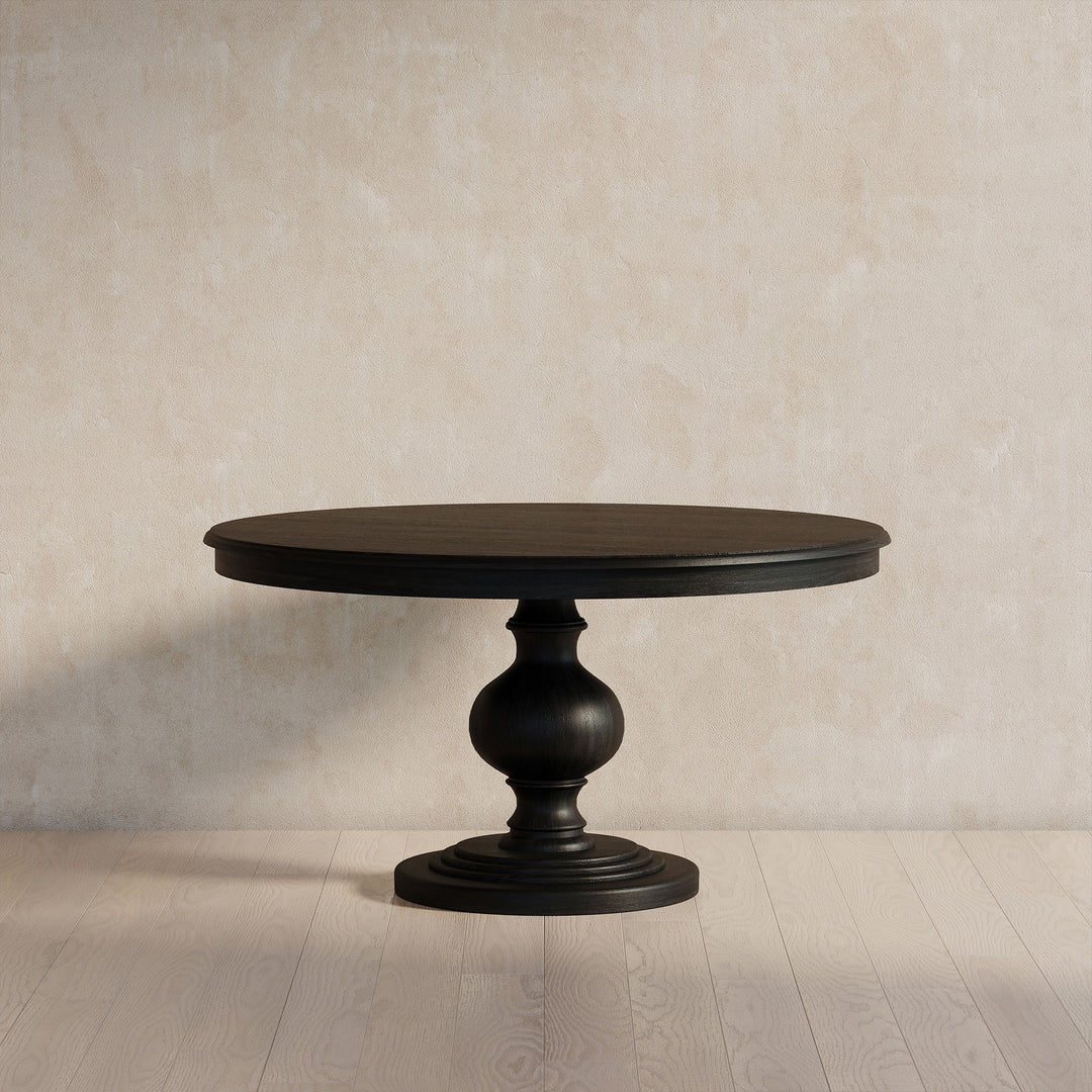 Zola Classical Round Wooden Dining Table in Antiqued Black Finish - VMInnovations