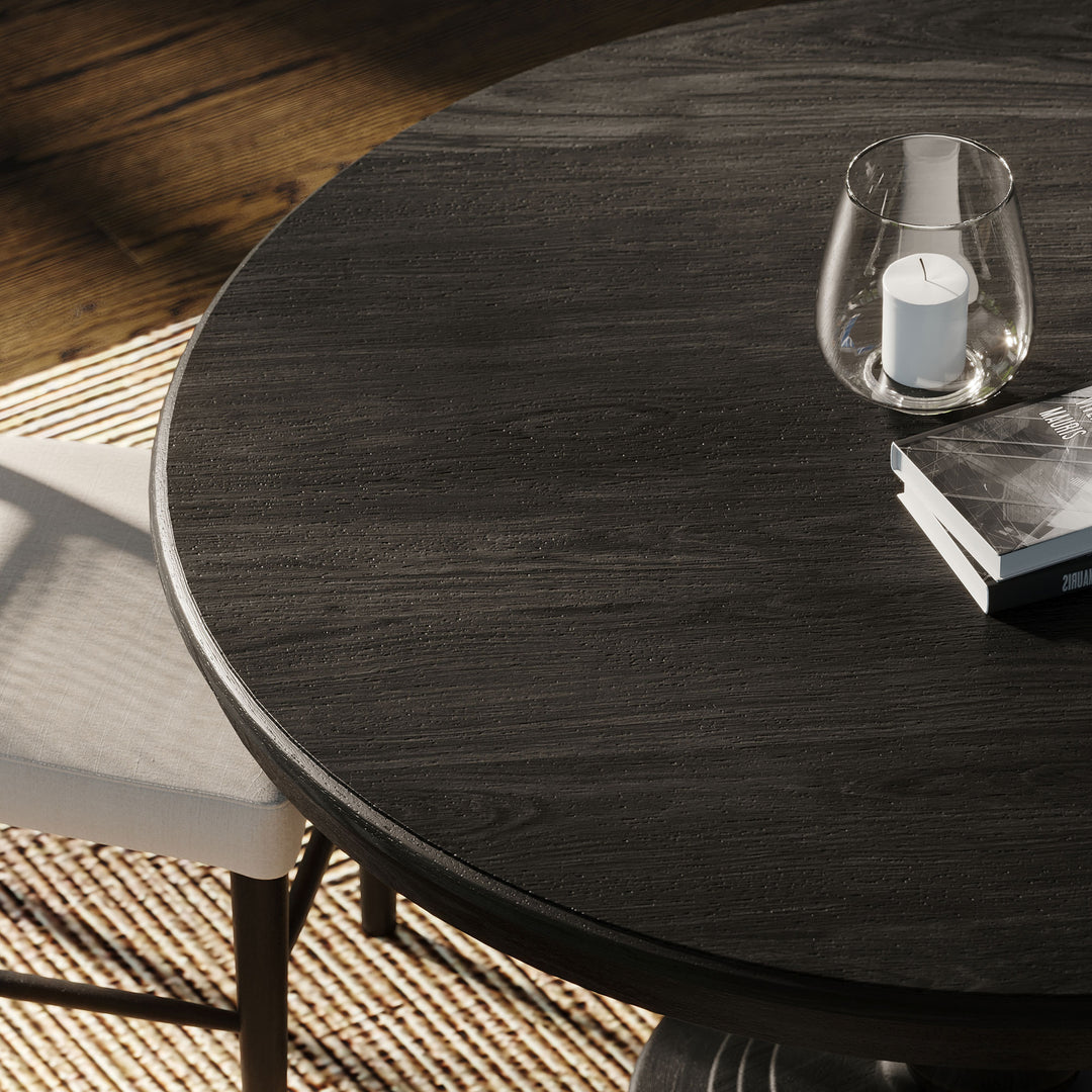 Zola Classical Round Wooden Dining Table in Antiqued Black Finish - VMInnovations