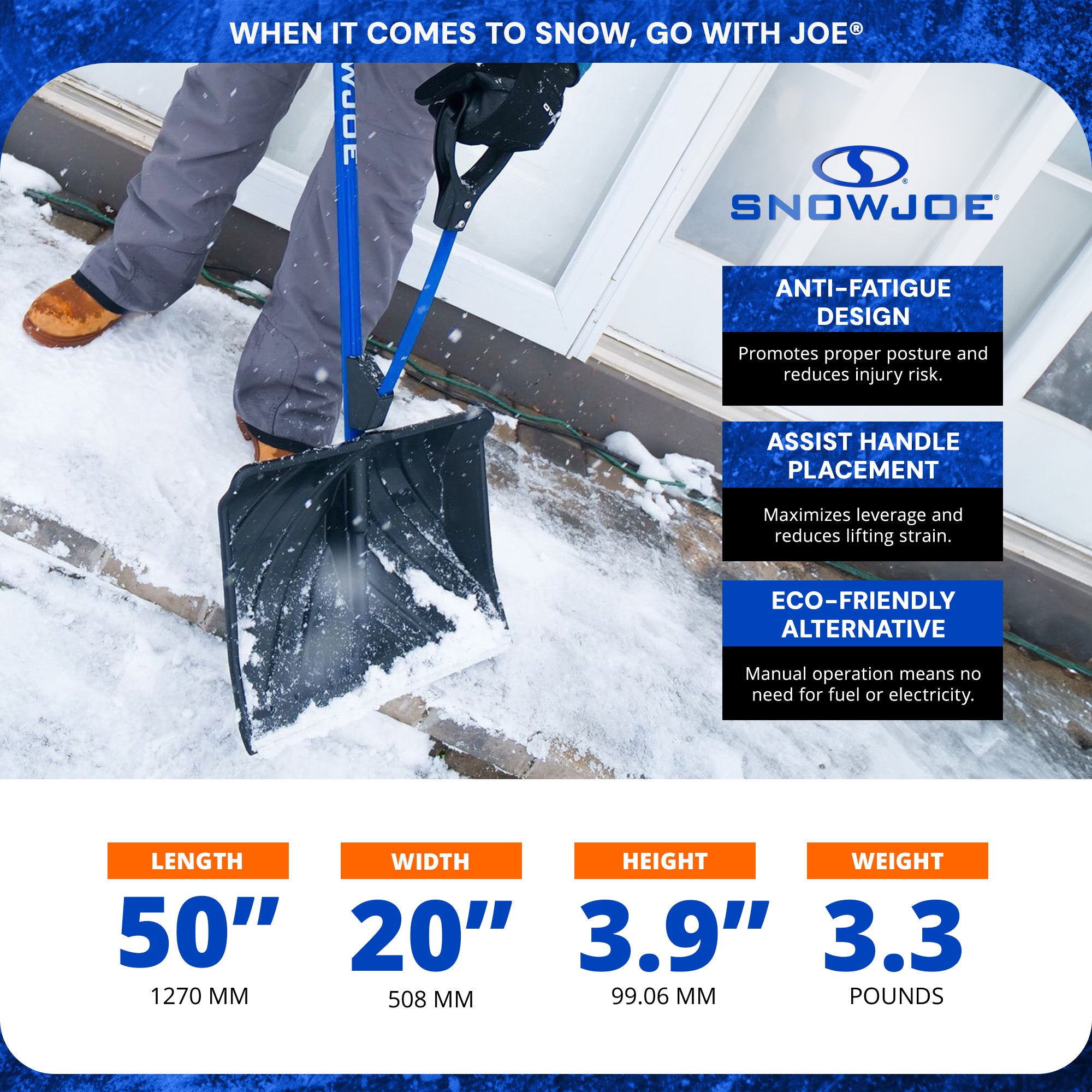 Snow Joe 3 Pack Shovelution Snow Shovel with 20" Shovel Blade & Assist Handle