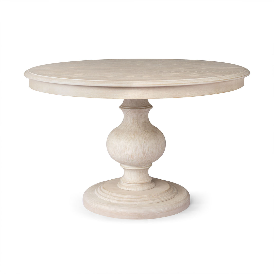 Zola Classical Round Wooden Dining Table in Antiqued White Finish - VMInnovations