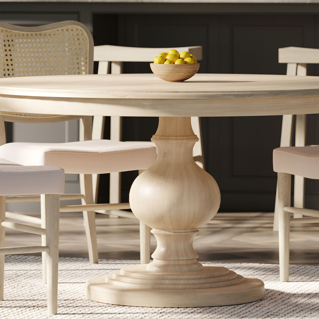Zola Classical Round Wooden Dining Table in Antiqued White Finish - VMInnovations