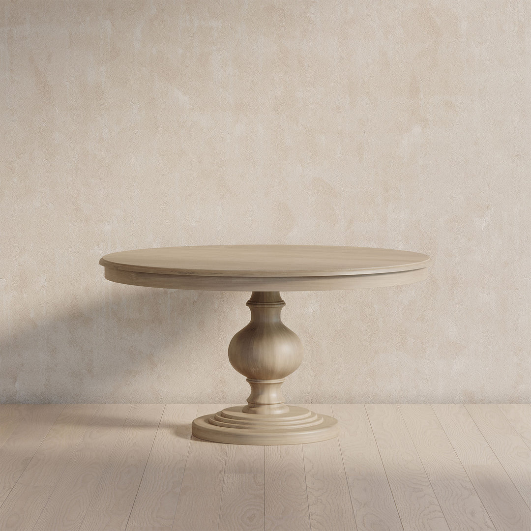 Zola Classical Round Wooden Dining Table in Antiqued White Finish - VMInnovations