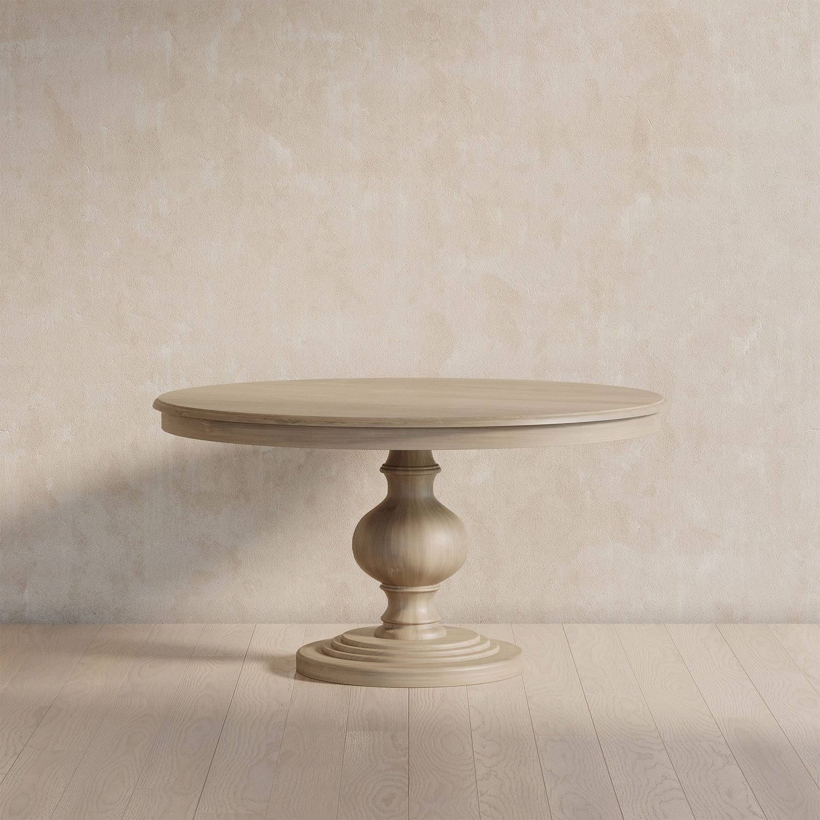 Zola Classical Round Wooden Dining Table in Antiqued White Finish - VMInnovations