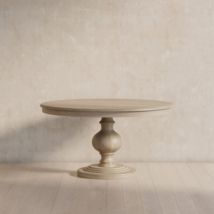 Zola Classical Round Wooden Dining Table in Antiqued White Finish - VMInnovations