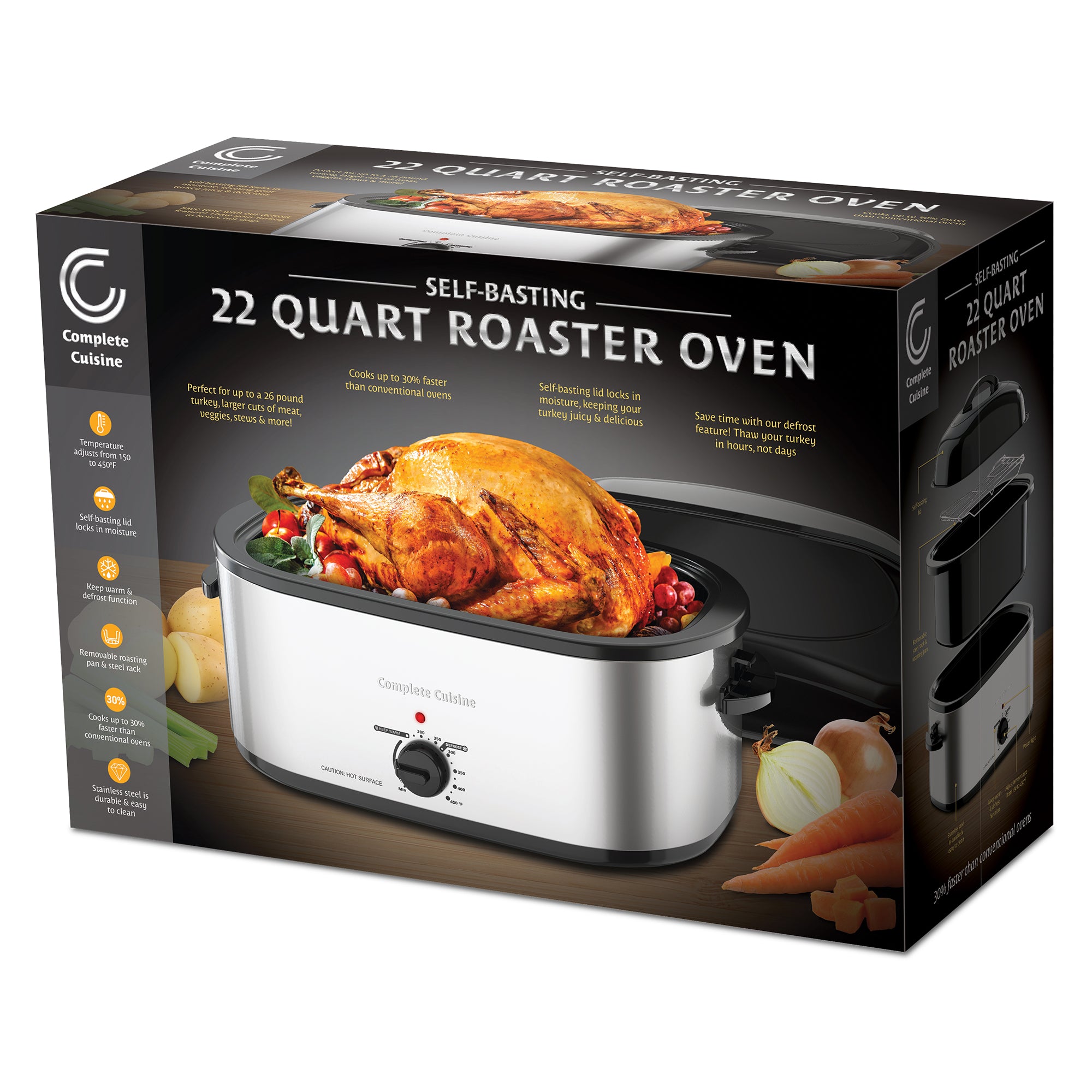 Complete Cuisine Electric Countertop Roaster Oven with Self Basting Lid, 22 Qt - VMInnovations