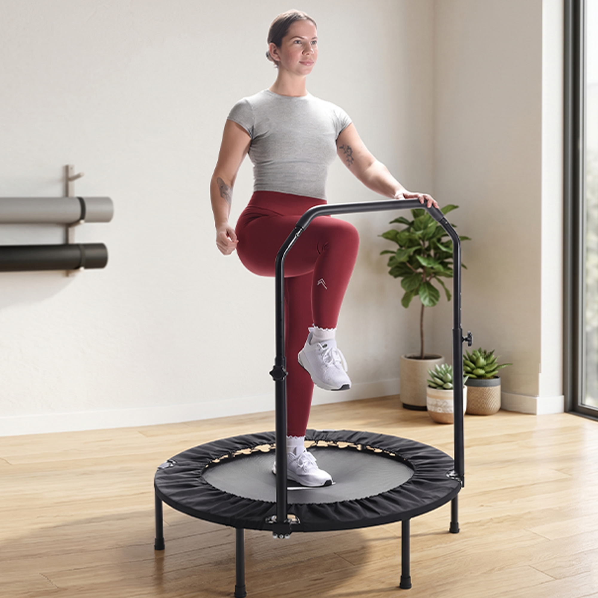 Stamina inMotion 40" Round Fitness Trampoline w/ Adjustable Handlebars(Open Box) - VMInnovations
