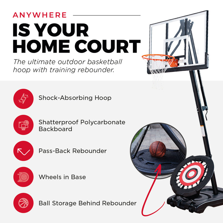 IE Sports Portable Basketball Hoop, Adjustable Height, 54" Backboard & Rebounder