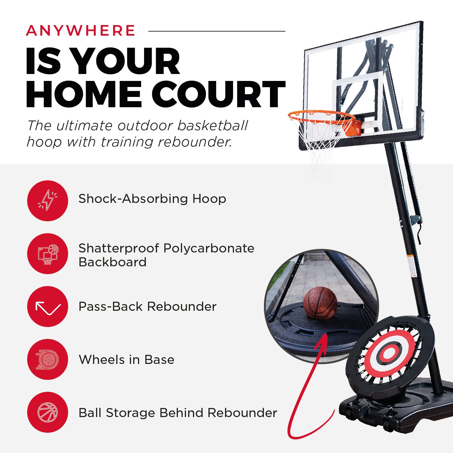 IE Sports Portable Basketball Hoop, Adjustable, 54" Backboard & Rebounder (Used) - VMInnovations