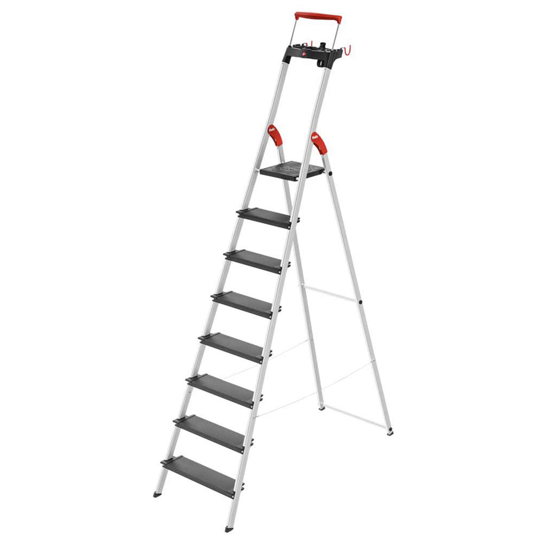 Hailo Folding 8 Step Non-Slip Ladder for Home & Kitchen, L100, Silver/Black - VMInnovations