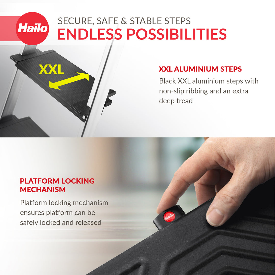 Hailo Folding 6 Step Non-Slip Ladder for Home & Kitchen, L100, Silver/Black - VMInnovations