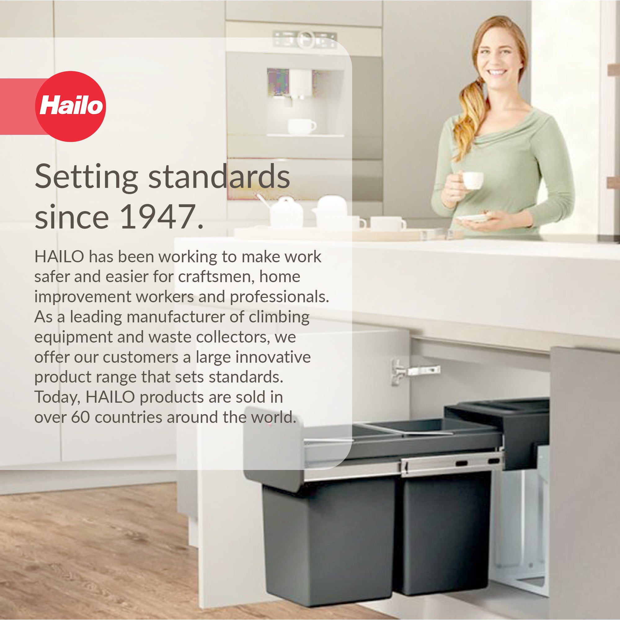 Hailo Kitchen Trash Can Dual 14L Waste Separation, EcoLine Design L (Open Box) - VMInnovations