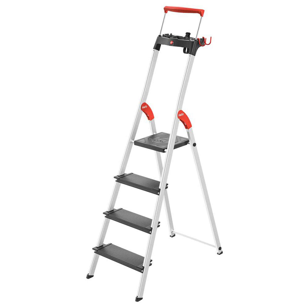Hailo Folding 4 Step Non-Slip Ladder for Home & Kitchen, L100, Silver/Black - VMInnovations