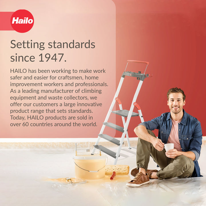 Hailo Folding 4 Step Non-Slip Ladder for Home & Kitchen, L100, Silver/Black - VMInnovations