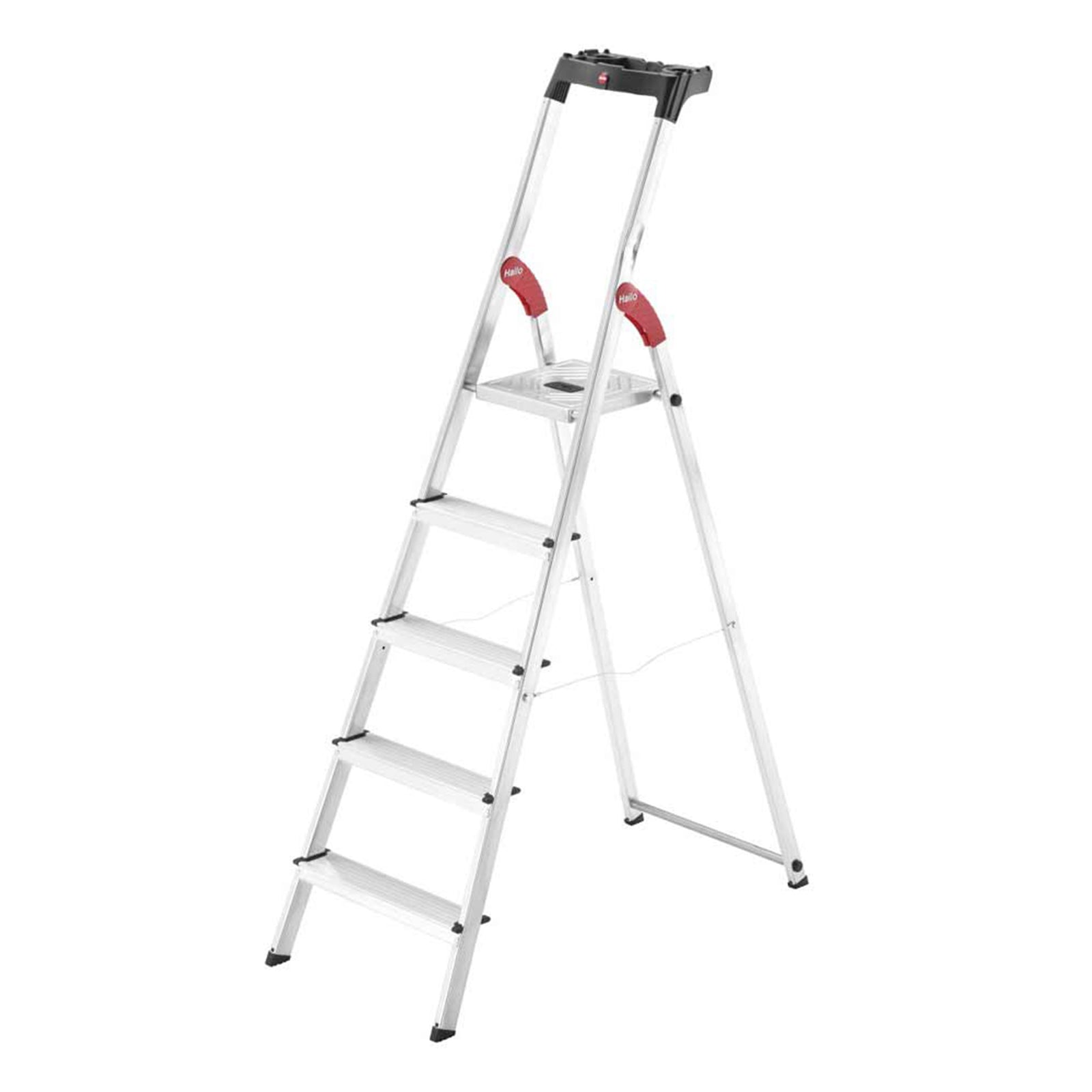 Hailo Folding Step Stool, 5 Step Ladder w/ Tray for Home & Kitchen, L60, Silver - VMInnovations