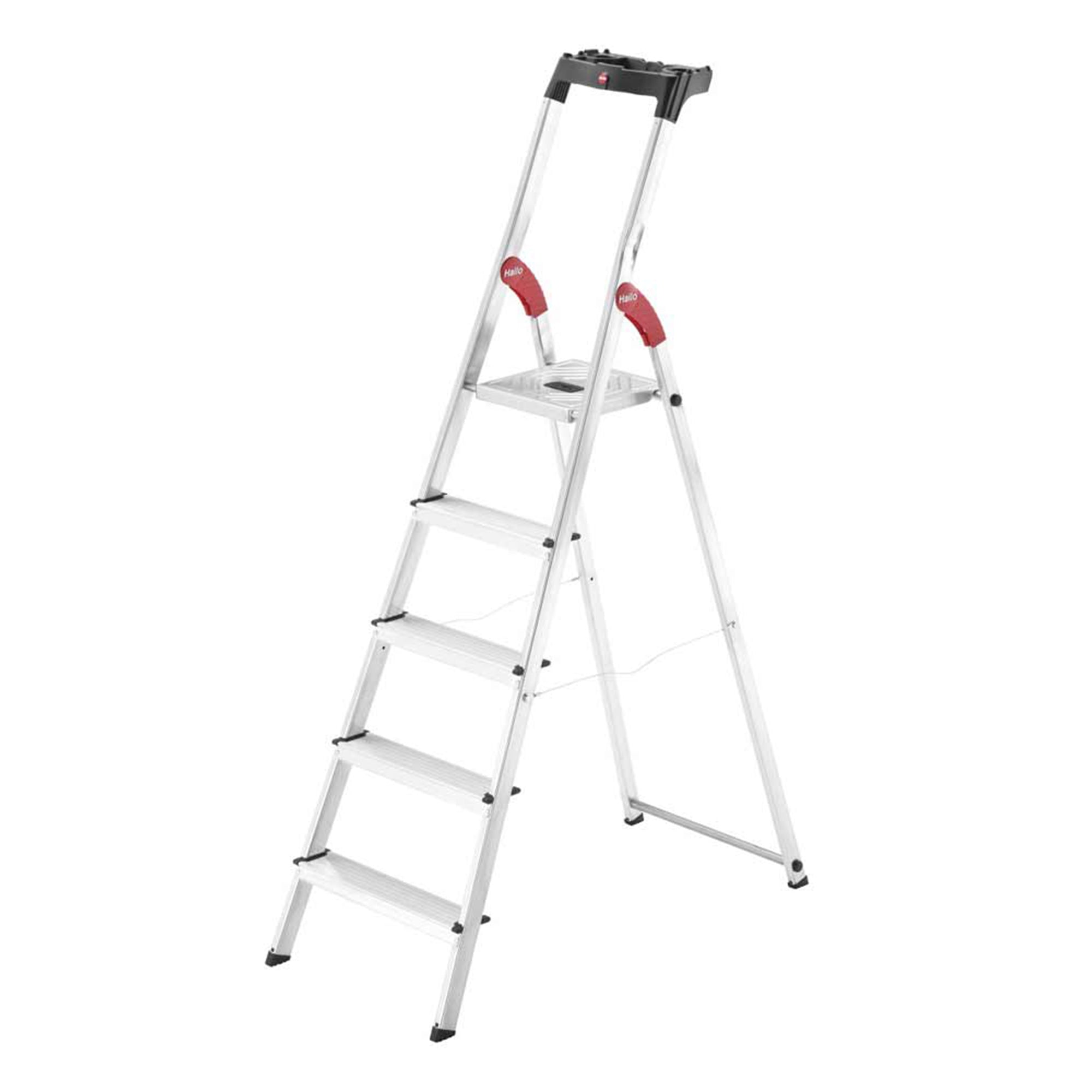 Hailo Folding Step Stool, 5 Step Ladder w/ Tray for Home & Kitchen, L60, Silver - VMInnovations