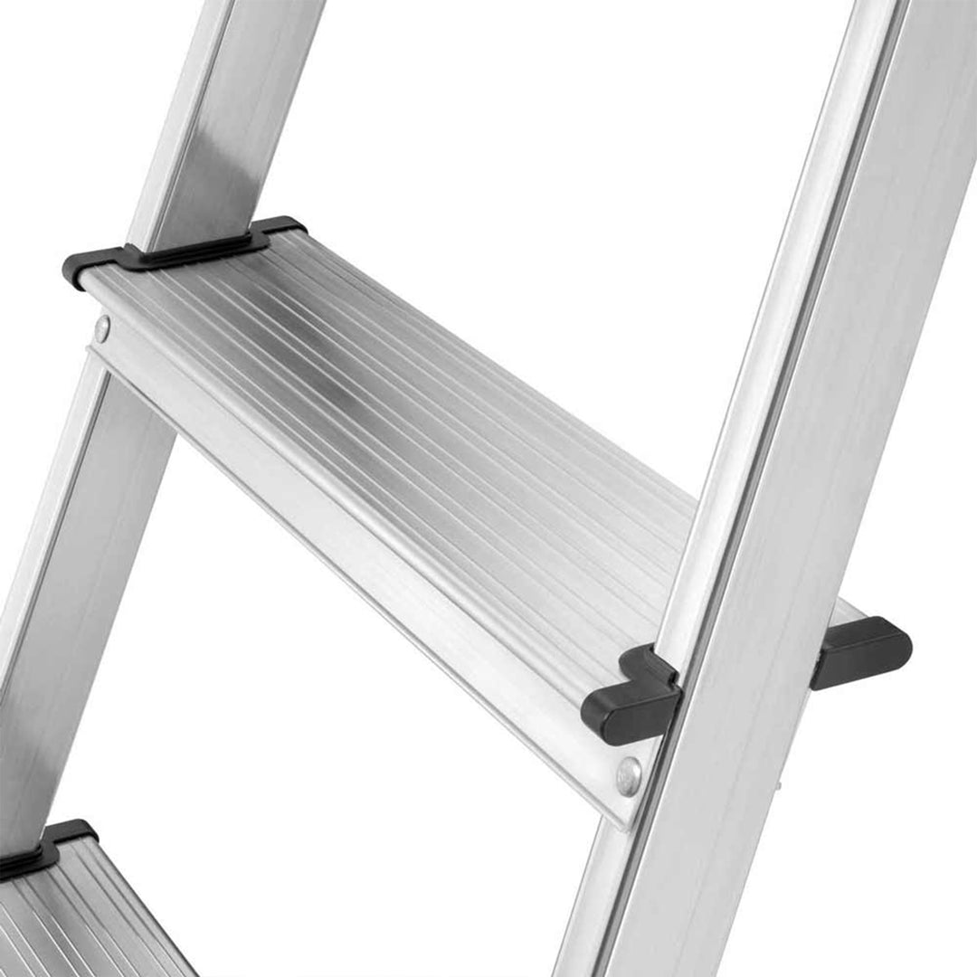 Hailo Folding Step Stool, 5 Step Ladder w/ Tray for Home & Kitchen, L60, Silver - VMInnovations