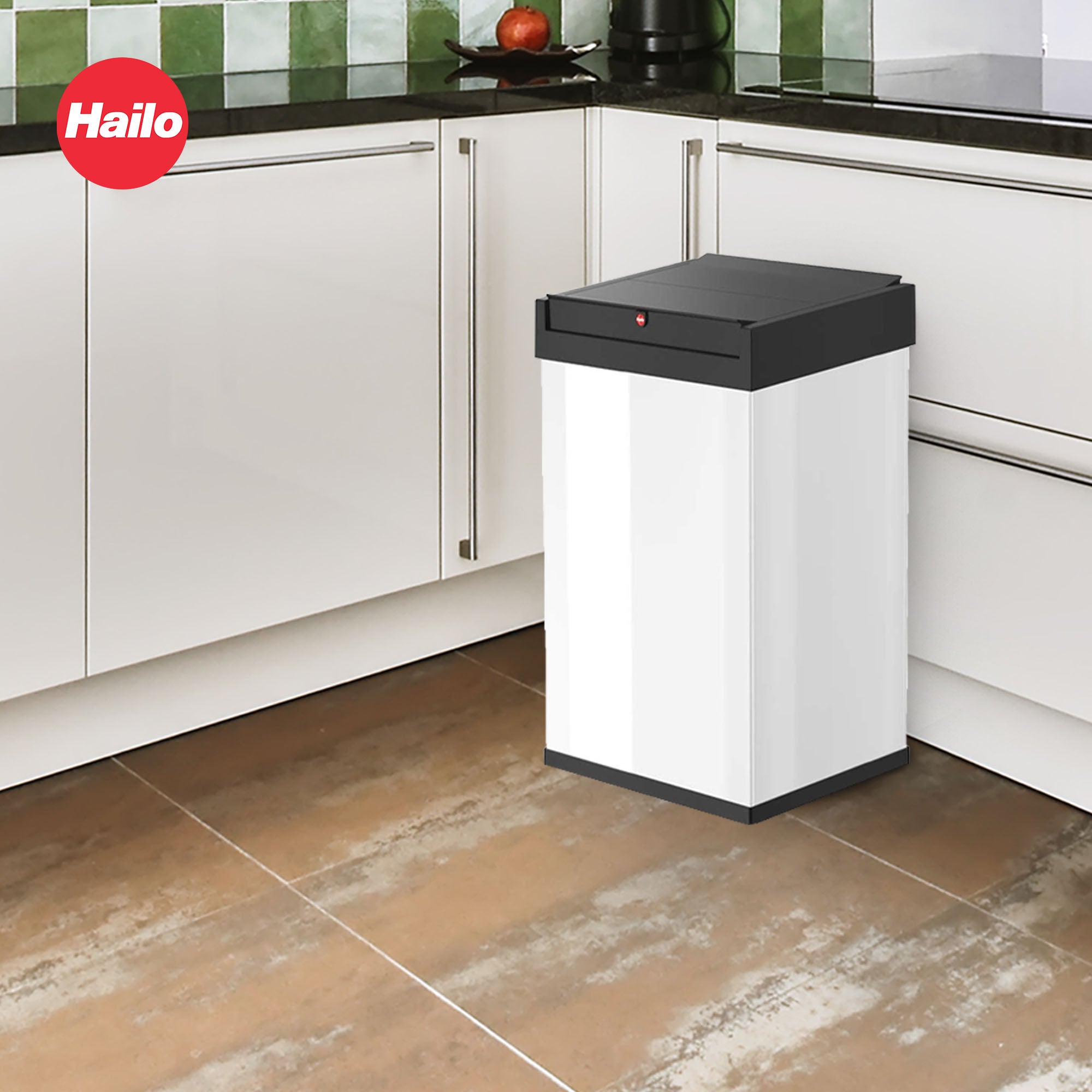 Hailo Swing Trash Bin, 9.2 Gal, Non-Slip Base, White w/Black Lid (Open Box)