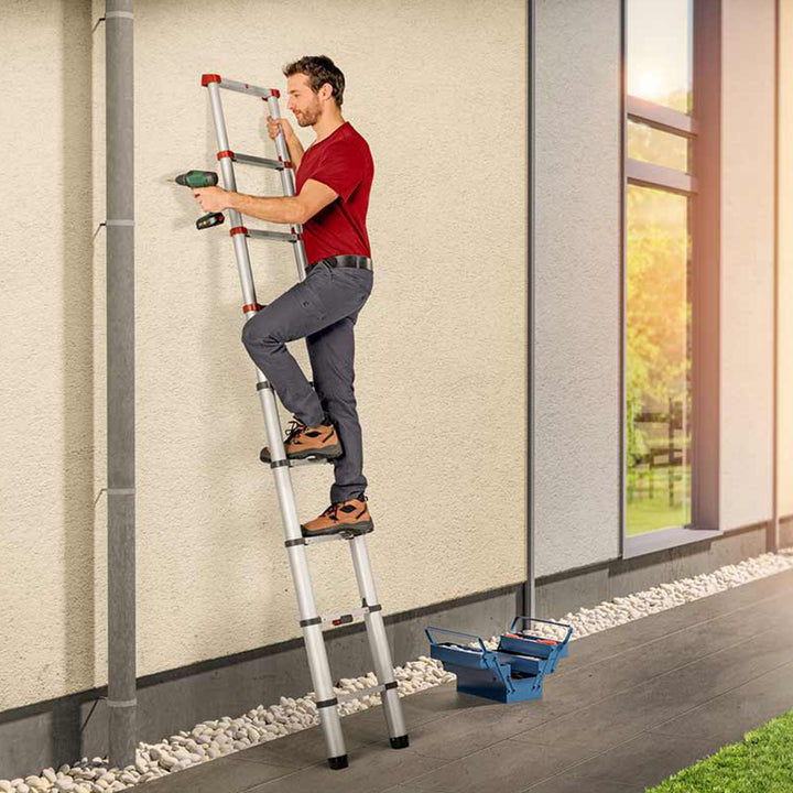 Hailo Height Adjustable Portable Compact Aluminum Telescoping Ladder, Red/Black - VMInnovations