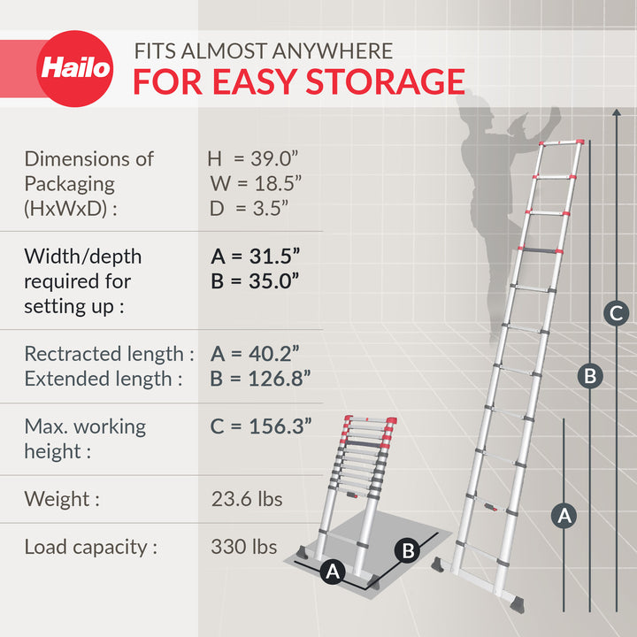 Hailo Height Adjustable Portable Compact Aluminum Telescoping Ladder, Red/Black - VMInnovations