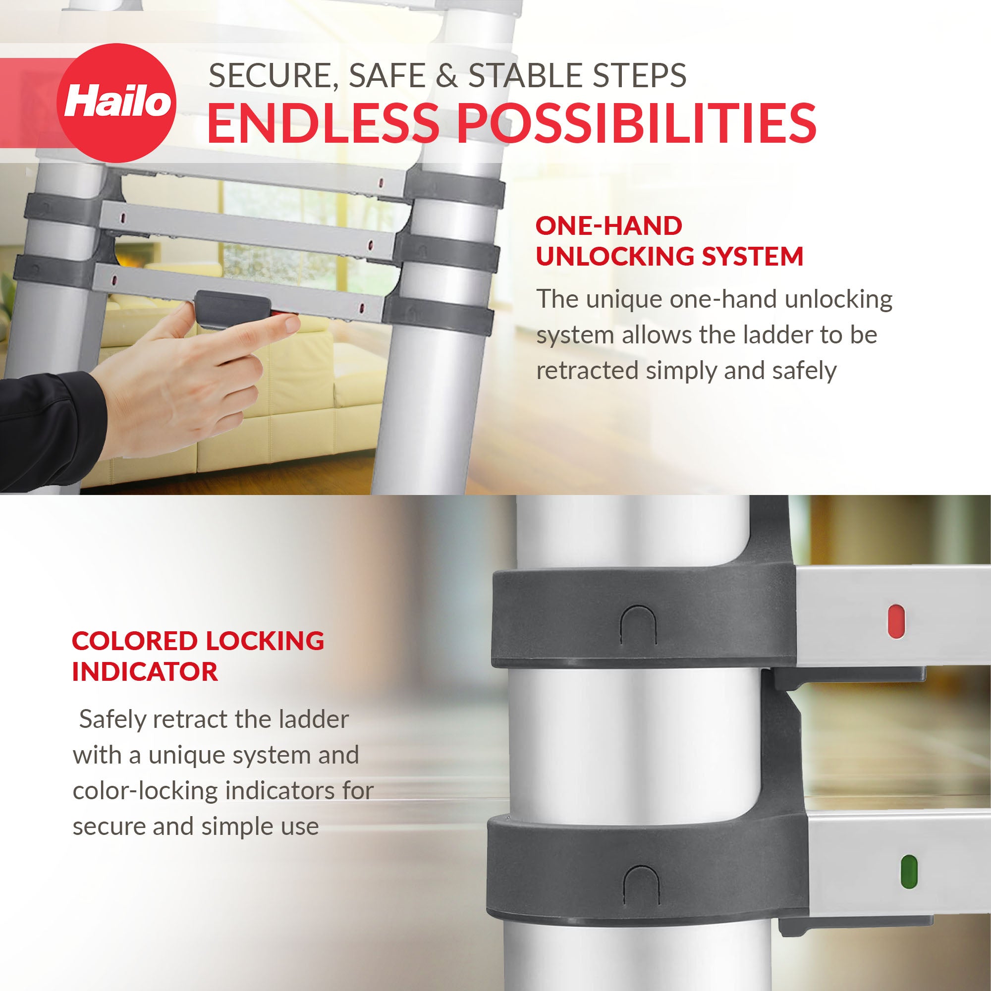 Hailo Height Adjustable Portable Compact Aluminum Telescoping Ladder (Used) - VMInnovations