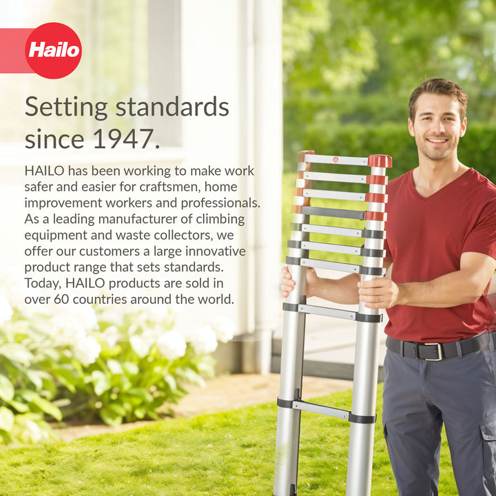 Hailo Height Adjustable Portable Compact Aluminum Telescoping Ladder, Red/Black - VMInnovations