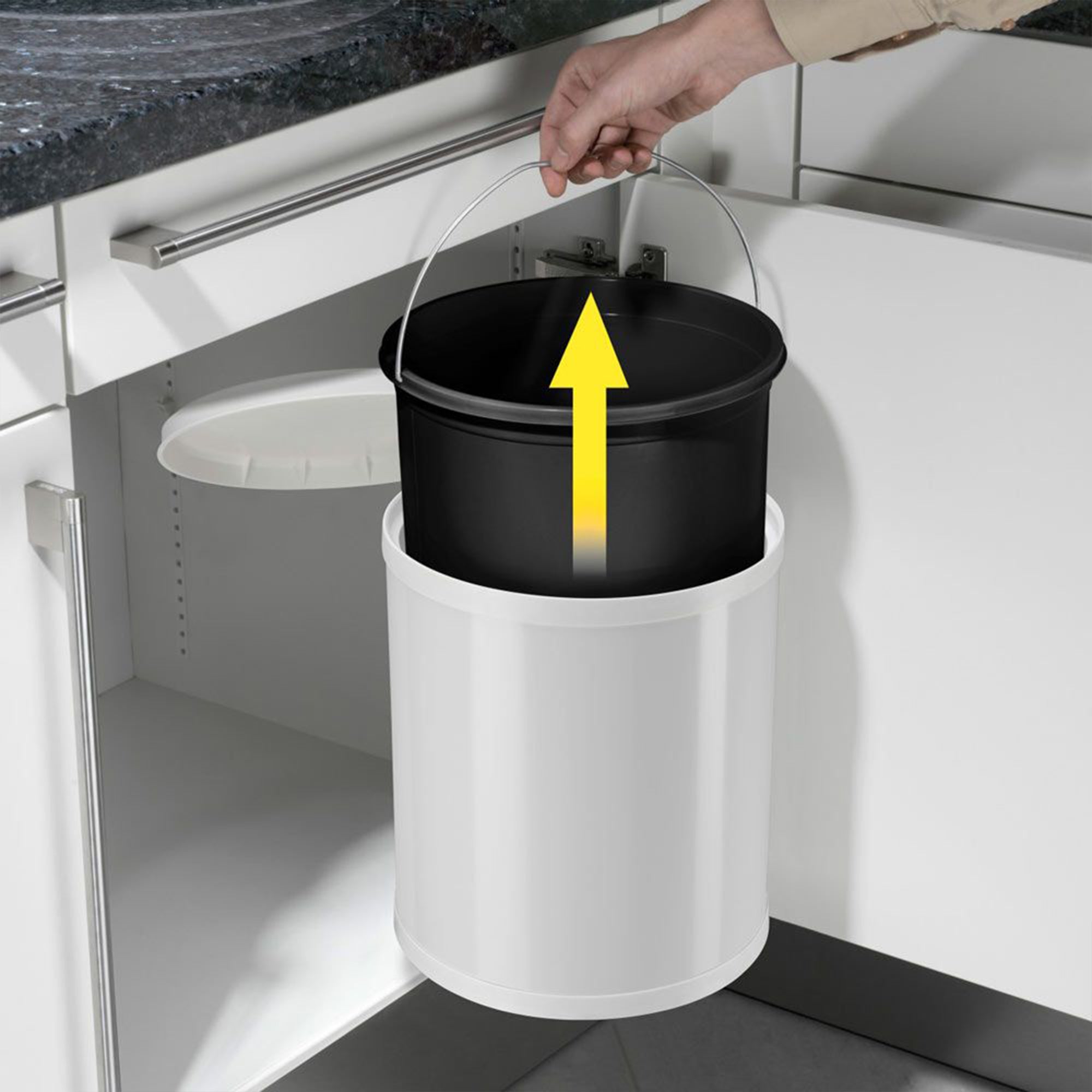 Hailo Compact-Box M Trash Can, 4 Gallon, Lid-Lift, Small Kitchen Bin, White - VMInnovations