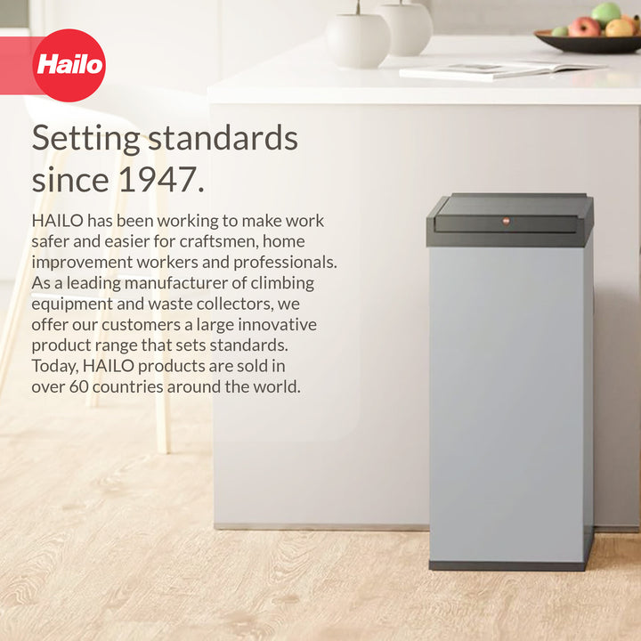 Hailo 52L 13.7 Gallon Steel Trash Can Self-Closing Lid Big-Box Swing XL, Silver - VMInnovations