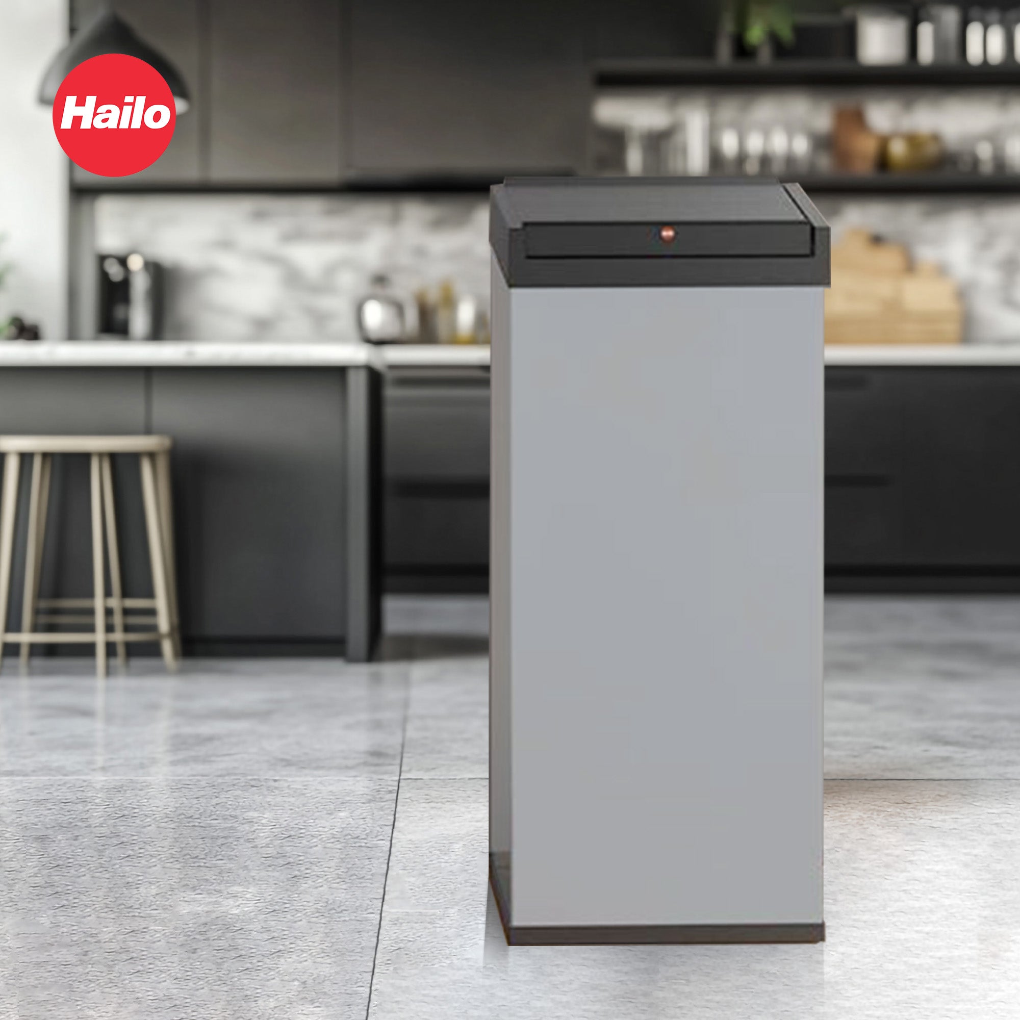 Hailo 52L 13.7 Gallon Steel Trash Can Self-Closing Lid Big-Box Swing XL, Silver - VMInnovations