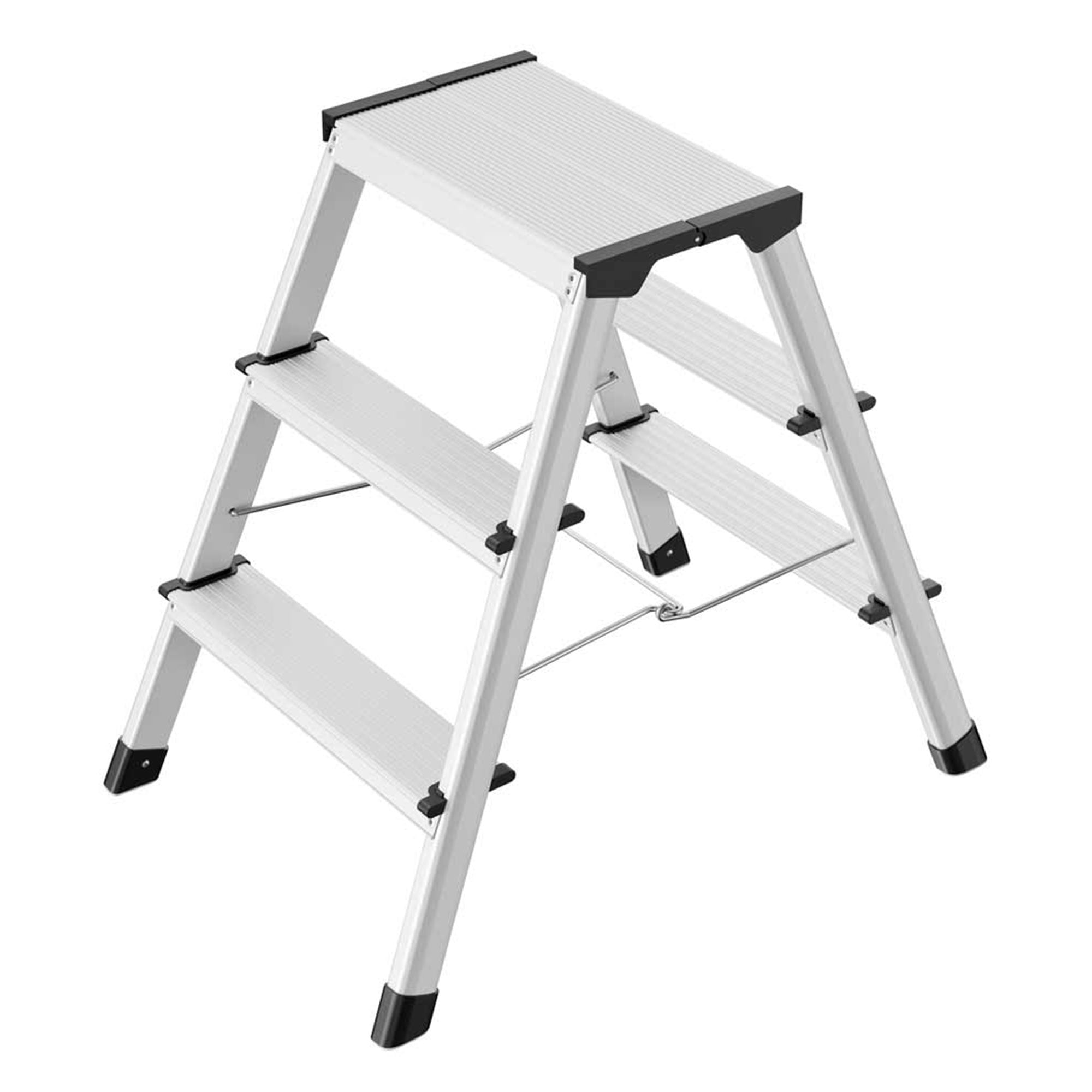 Hailo Folding Step Stool, 2-Sided 3 Step Ladder for Garage, (Open Box) - VMInnovations