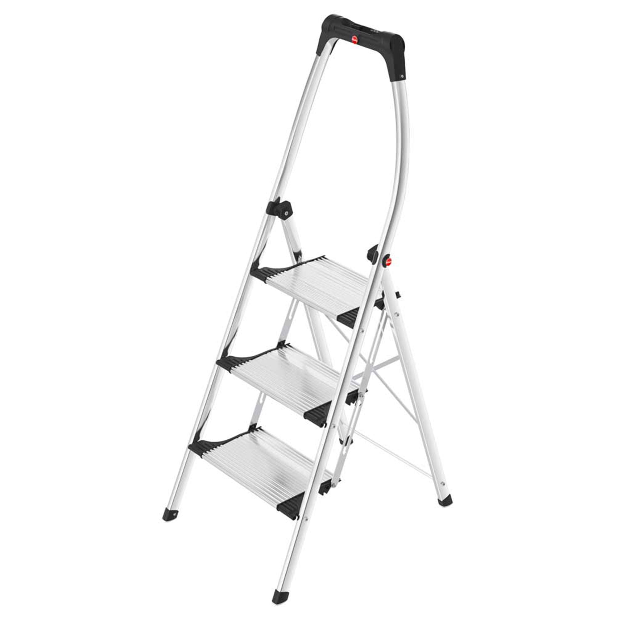 Hailo Step Stool, 3 Step Ladder w/Tray for Home & Kitchen, Silver (Open Box) - VMInnovations
