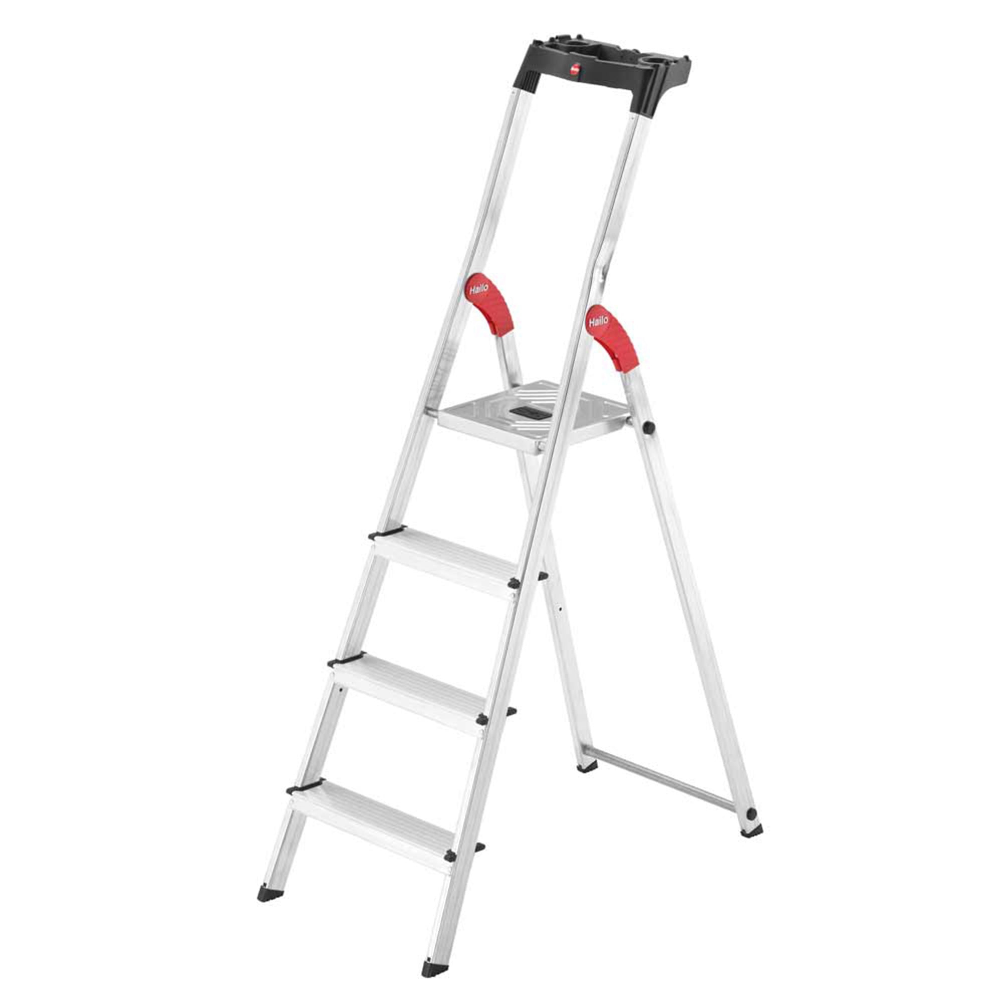 Hailo Folding Step Stool, 4 Step Ladder w/ Tray for Home & Kitchen, L60, Silver - VMInnovations