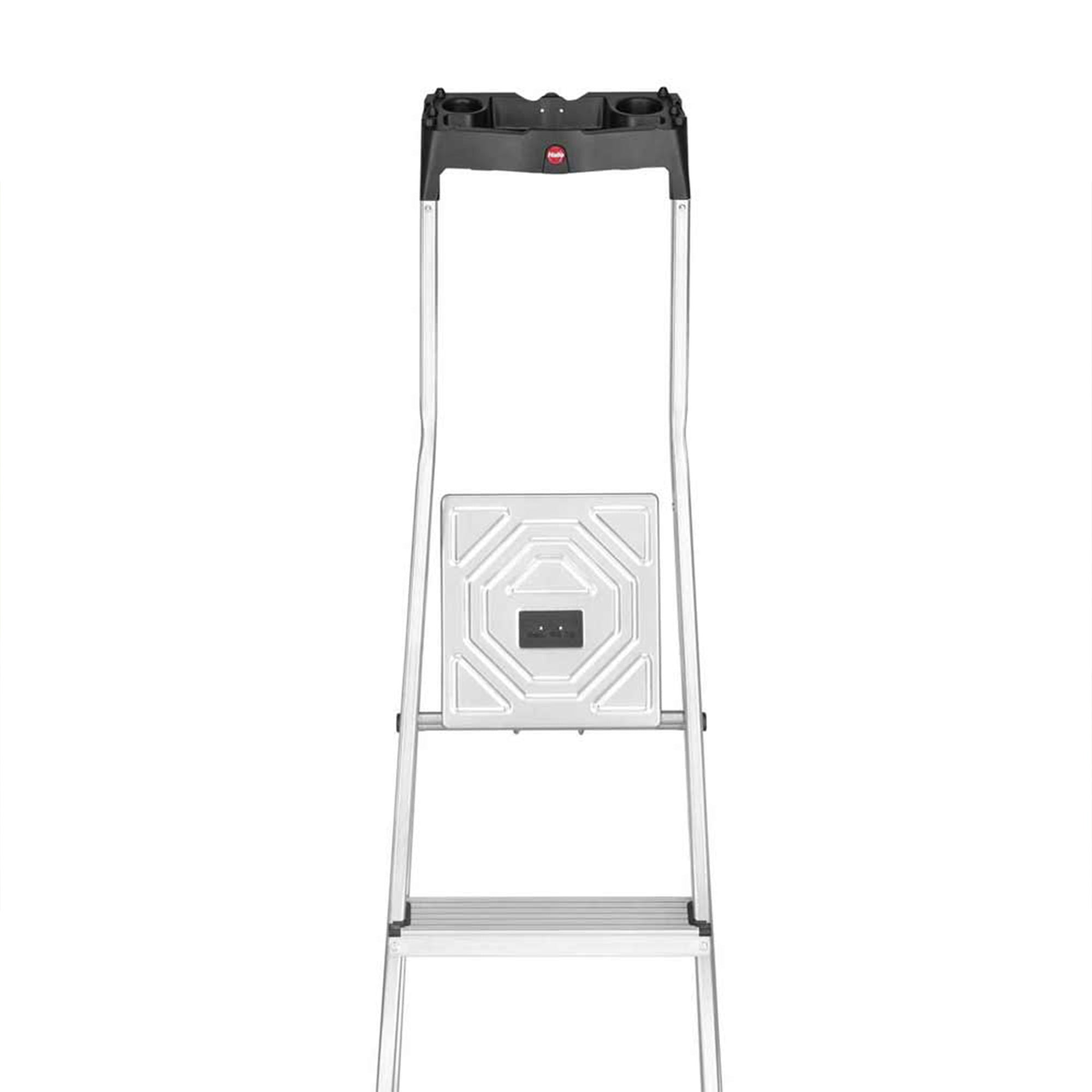 Hailo Folding Step Stool, 4 Step Ladder w/ Tray for Home & Kitchen, L60, Silver - VMInnovations