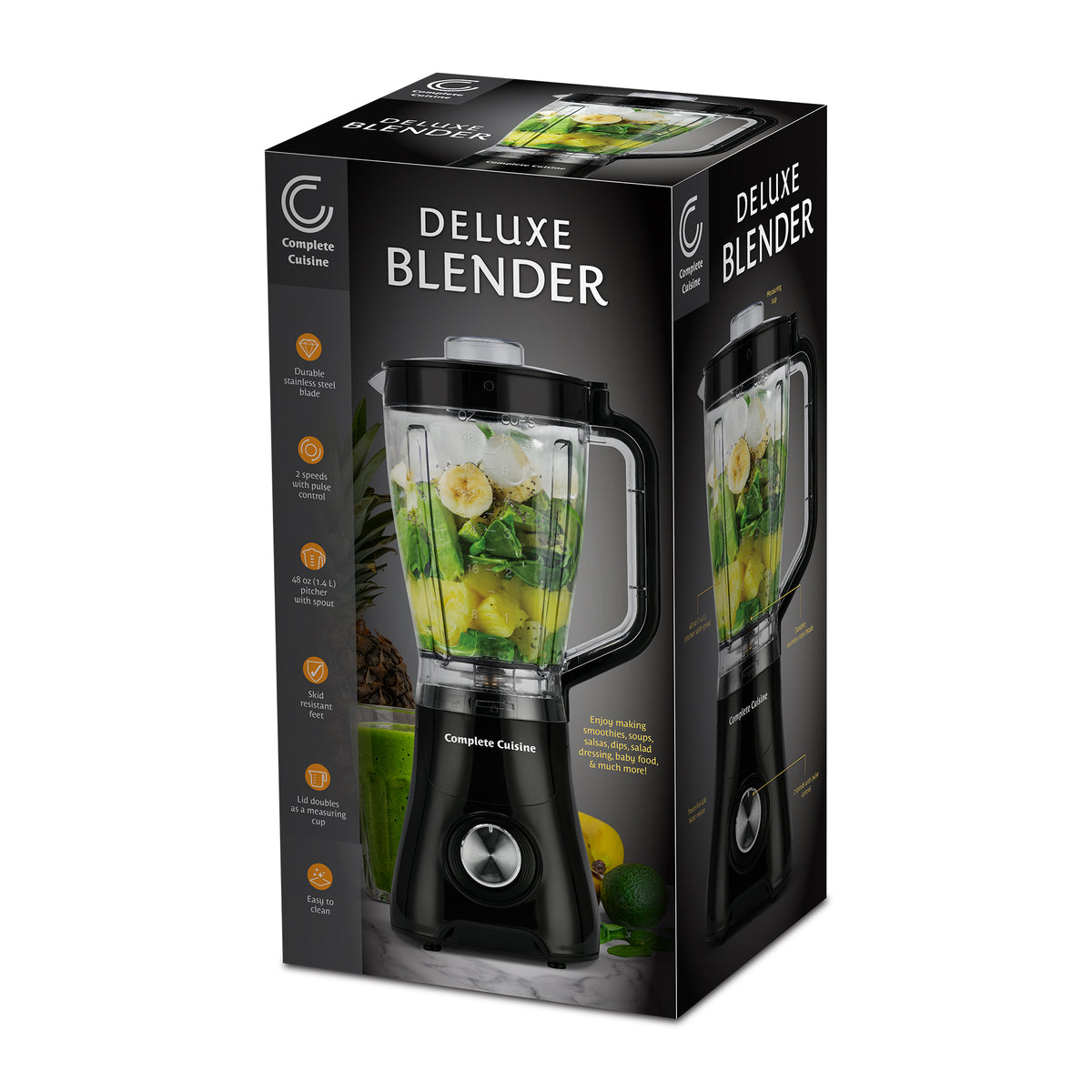 Complete Cuisine Kitchen Blender, 2-Speed Electric Smoothie Maker, 48 Oz, Black