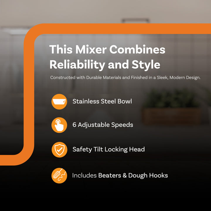 Complete Cuisine Tilt Head Stand Mixer w/ 3.7 Quart Stainless Steel Mixing Bowl - VMInnovations